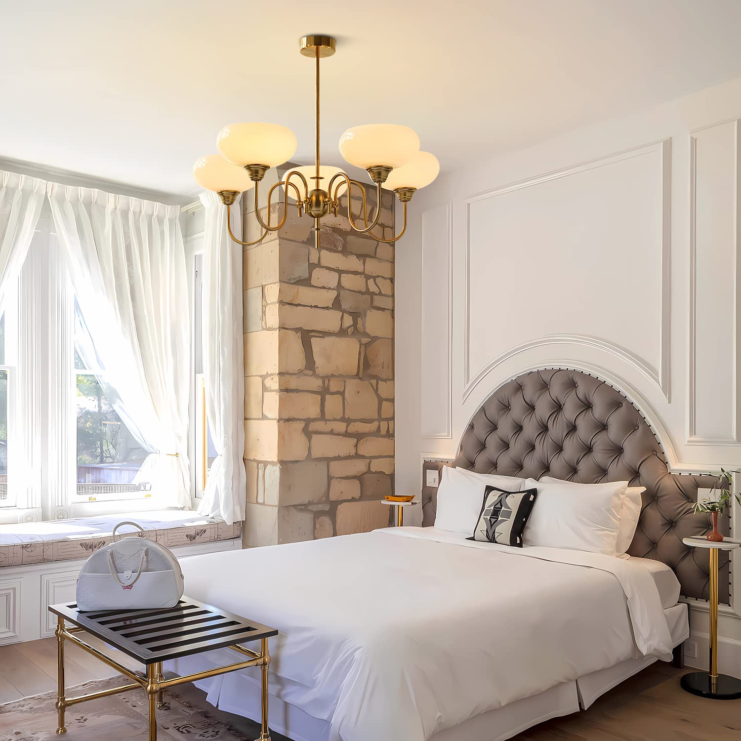 Bokt Gold Vintage Chandelier Modern 5-Light Globe Chandelier With Smooth Lampshade Sputnik Pendant Light Dining Room Chandelier