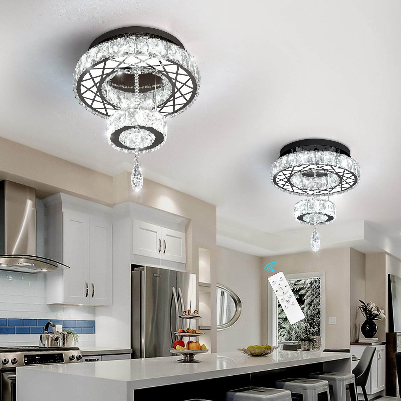 Haixiang Modern Flush Ceiling Chandelier Bedroom Light Fixtures Crystal Flat Sloping Ceiling Lights For Hallway Kitchen Dining R
