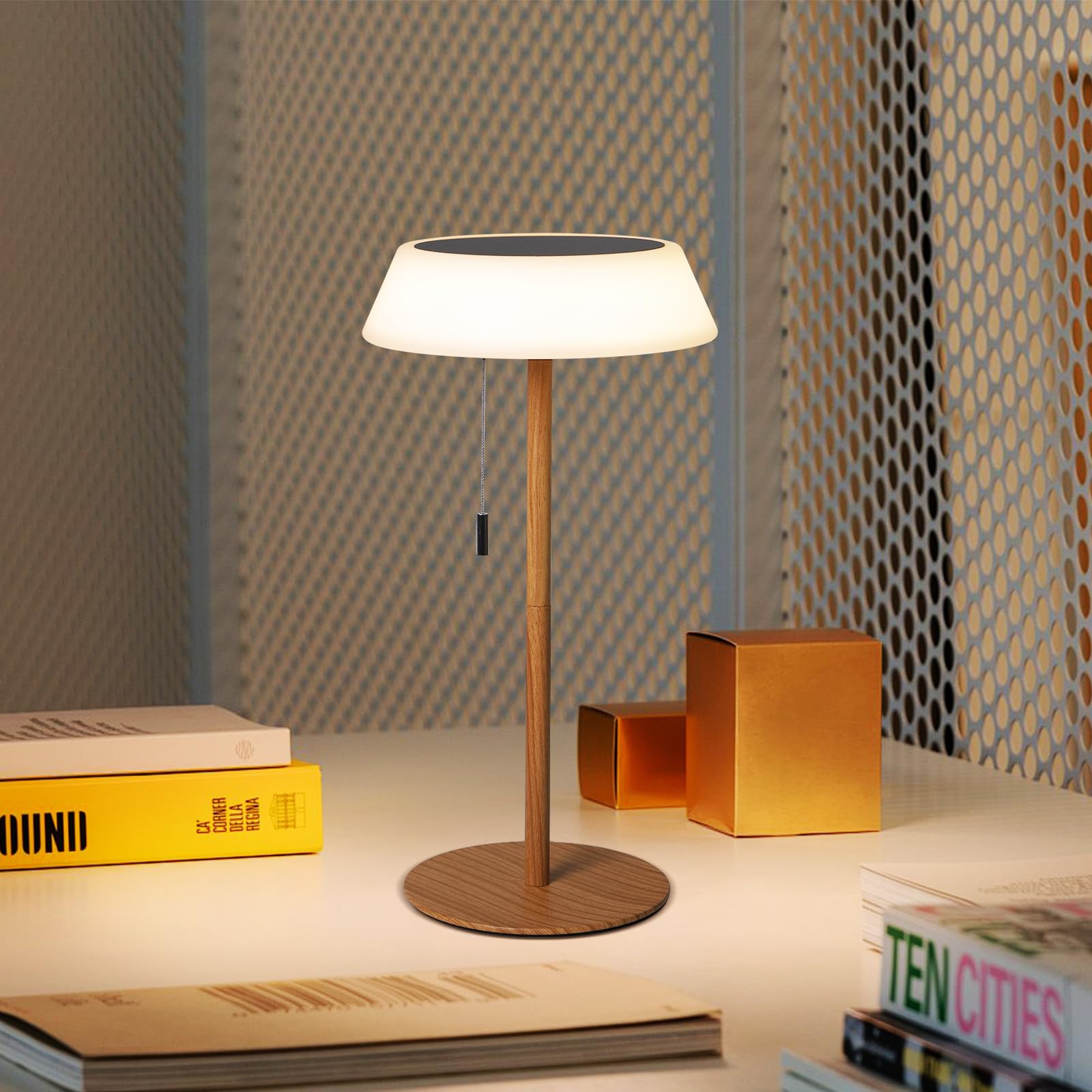 Ilovinit Solar Led Outdoor Table Lamp Waterproof, 3 Level Dimmable Desk Night Light, Portable Cordless Usb Rechargeable, For Hom