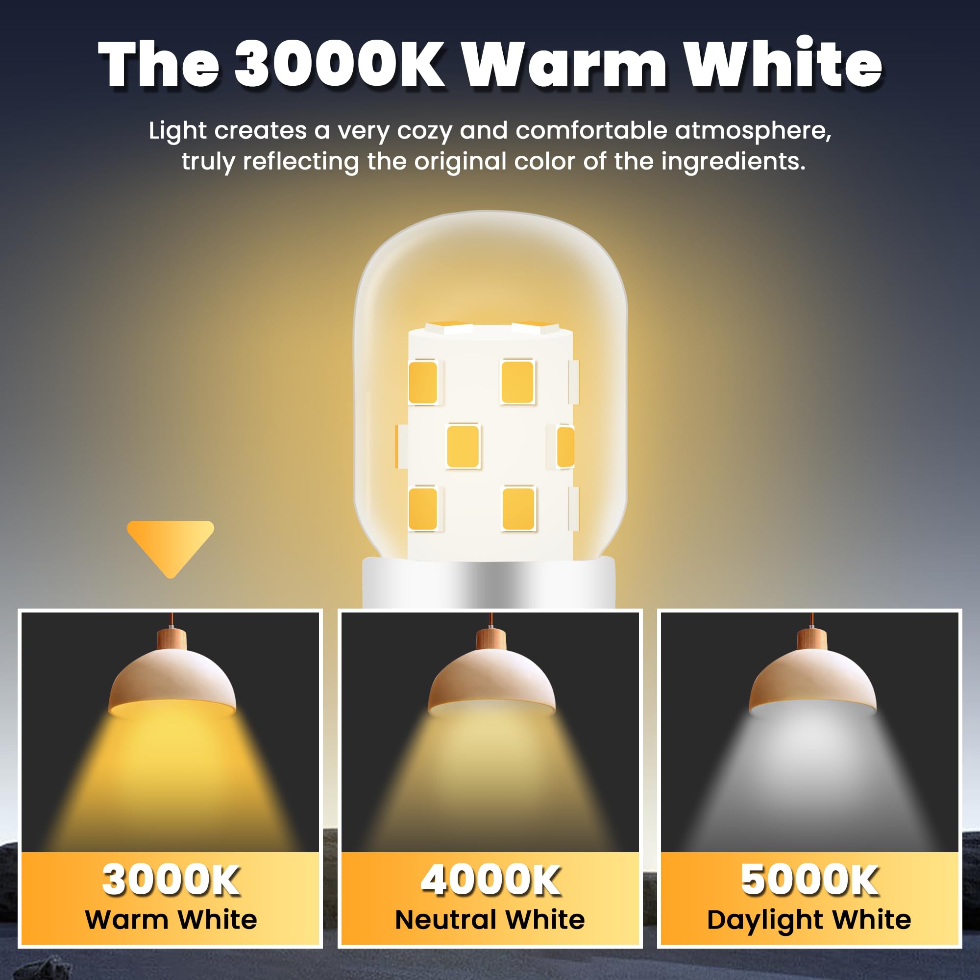 AMI PARTS E17 LED Light Bulb 3W 380LM 3000K Daylight Warm - 2 Pack, Yellow, Non-dimming for Microwaves & Refrigerators