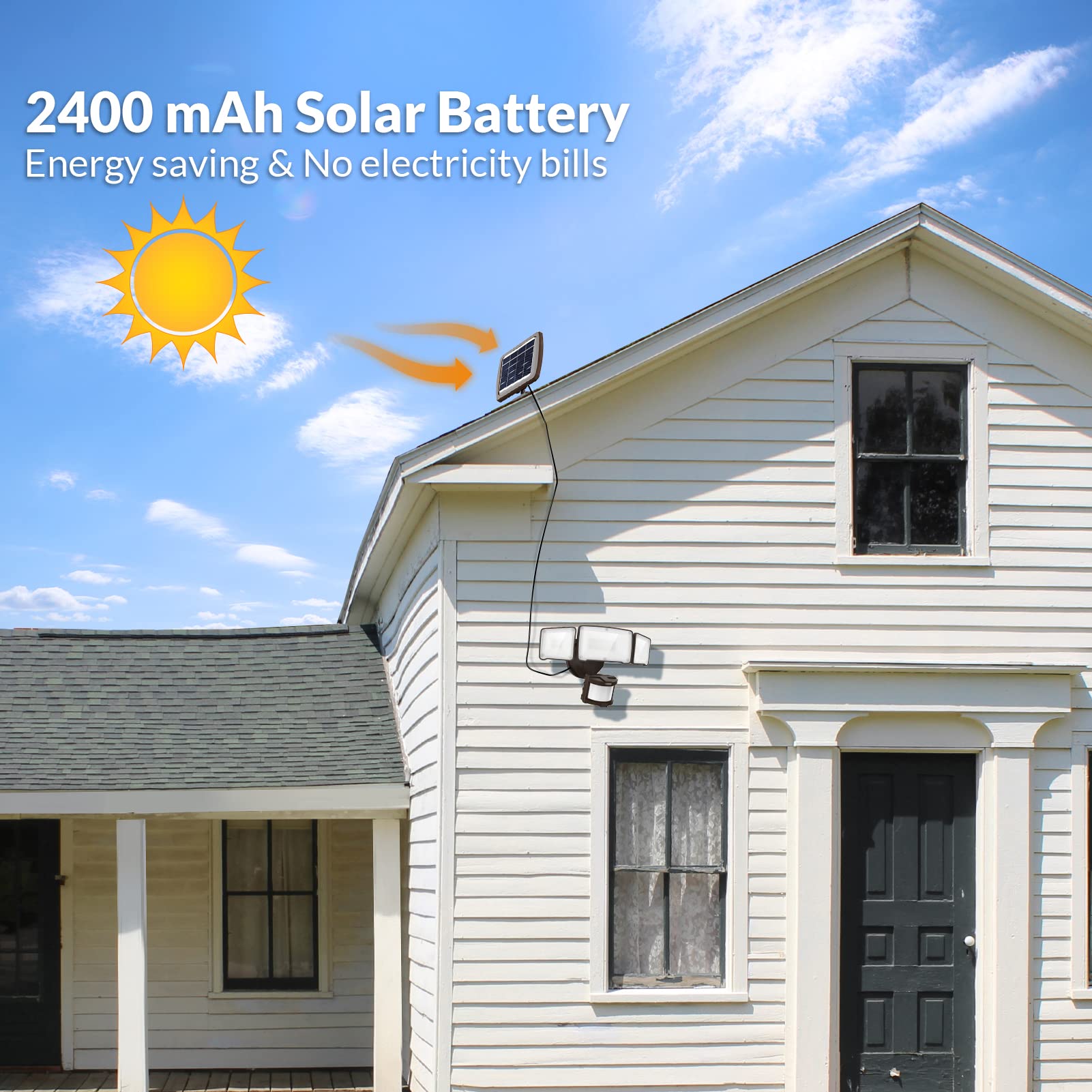 LEPOWER Solar Motion Sensor Light 1600LM 5500K IP65 Waterproof 3 Adjustable Heads Brown Model YY02C-BR