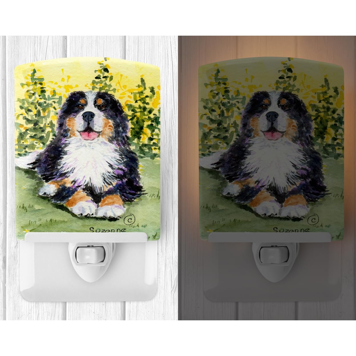 Caroline'S Treasures Ss8708Cnl Bernese Mountain Dog Ceramic Night Light Compact, Ul-Certified, Ideal For Bedroom, Bathroom, Nursery, Hallway, Kitchen, 6X4X3, Multicolor