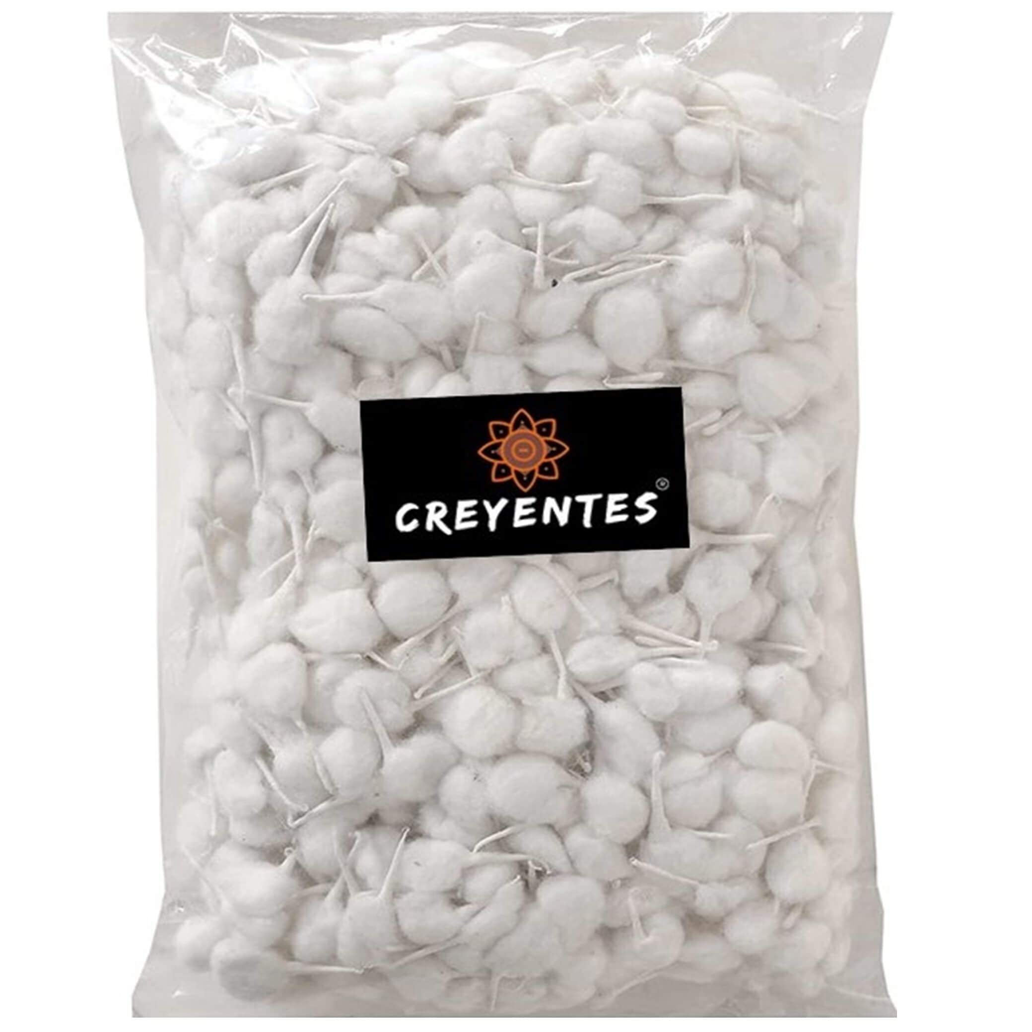 CREYENTES Phool Vaat GOL- Cotton Diya Batti for Puja Aarti Hawan 100 Nos in 1 Pack, White Medium in Size, for Diwali Navratri La