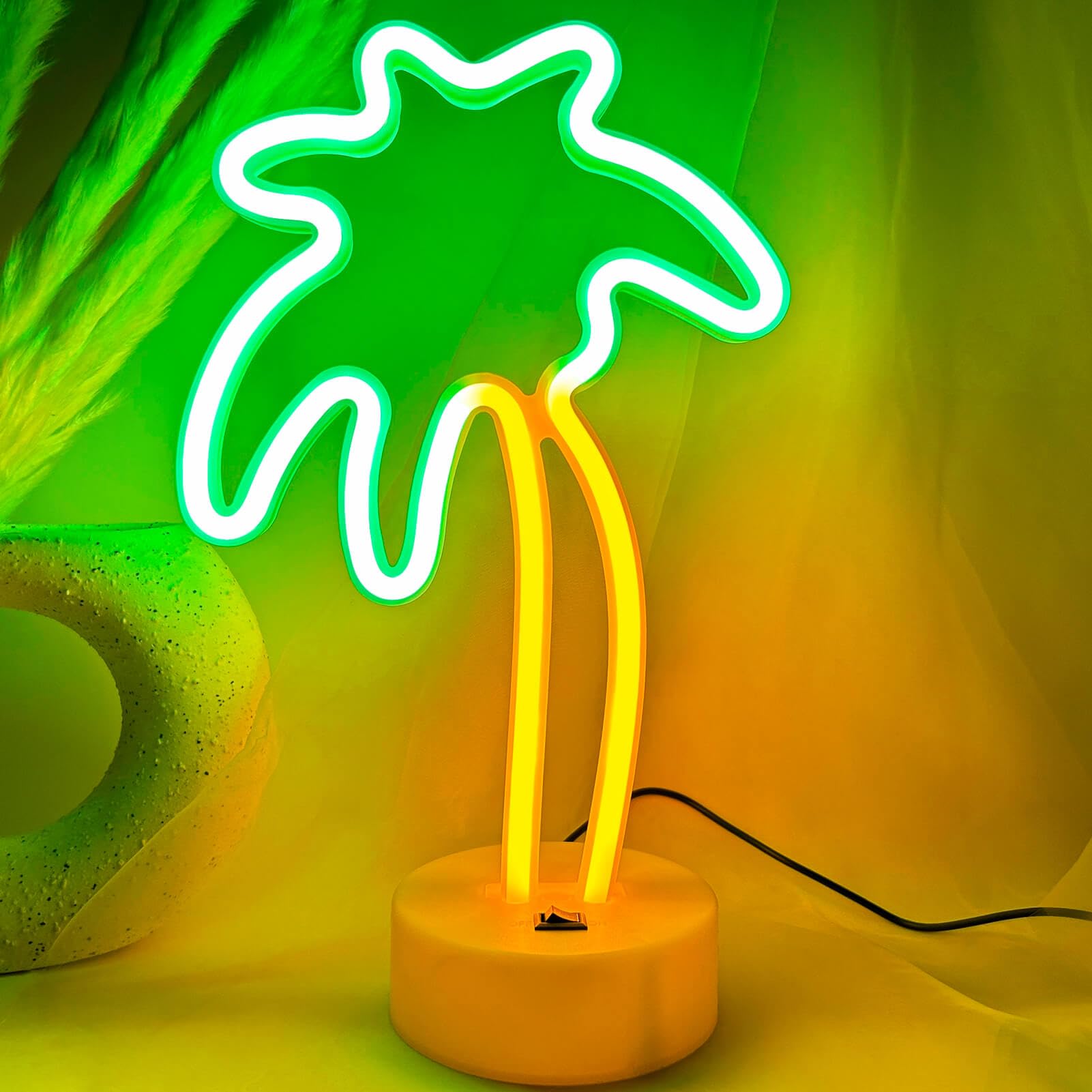 VIFULIN Neon Palm Tree Lights LED Palm Tree Lamp USB/Battery Operated Green Tropical Decor Model QDJZSDS.Z039GT