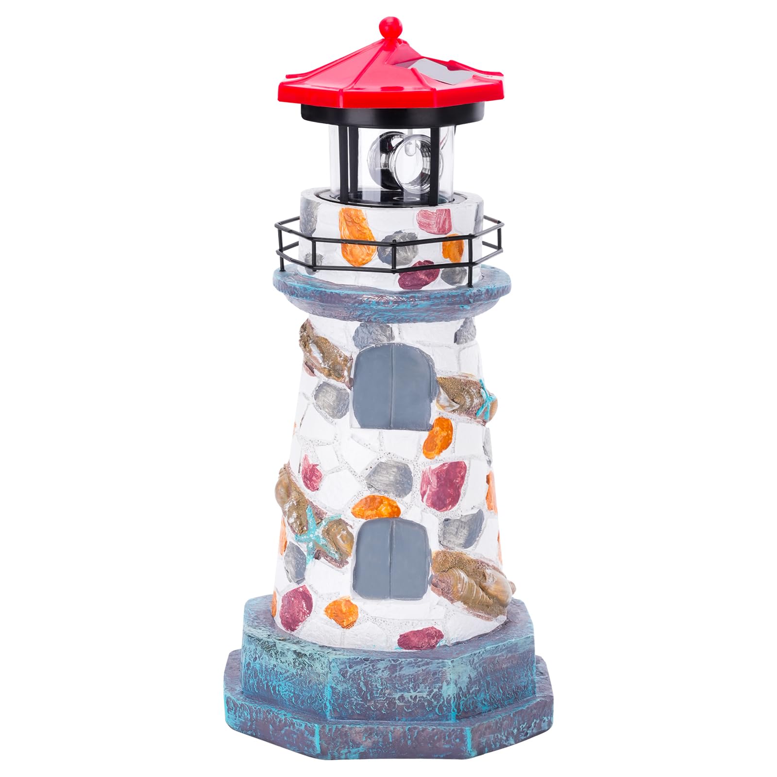 ROSYCOUD Solar Lighthouse with Rotating Beacon,11.4'' Outdoor Garden Lighthouse Decor,Waterproof Statue Lighthouse Lamp for Yard