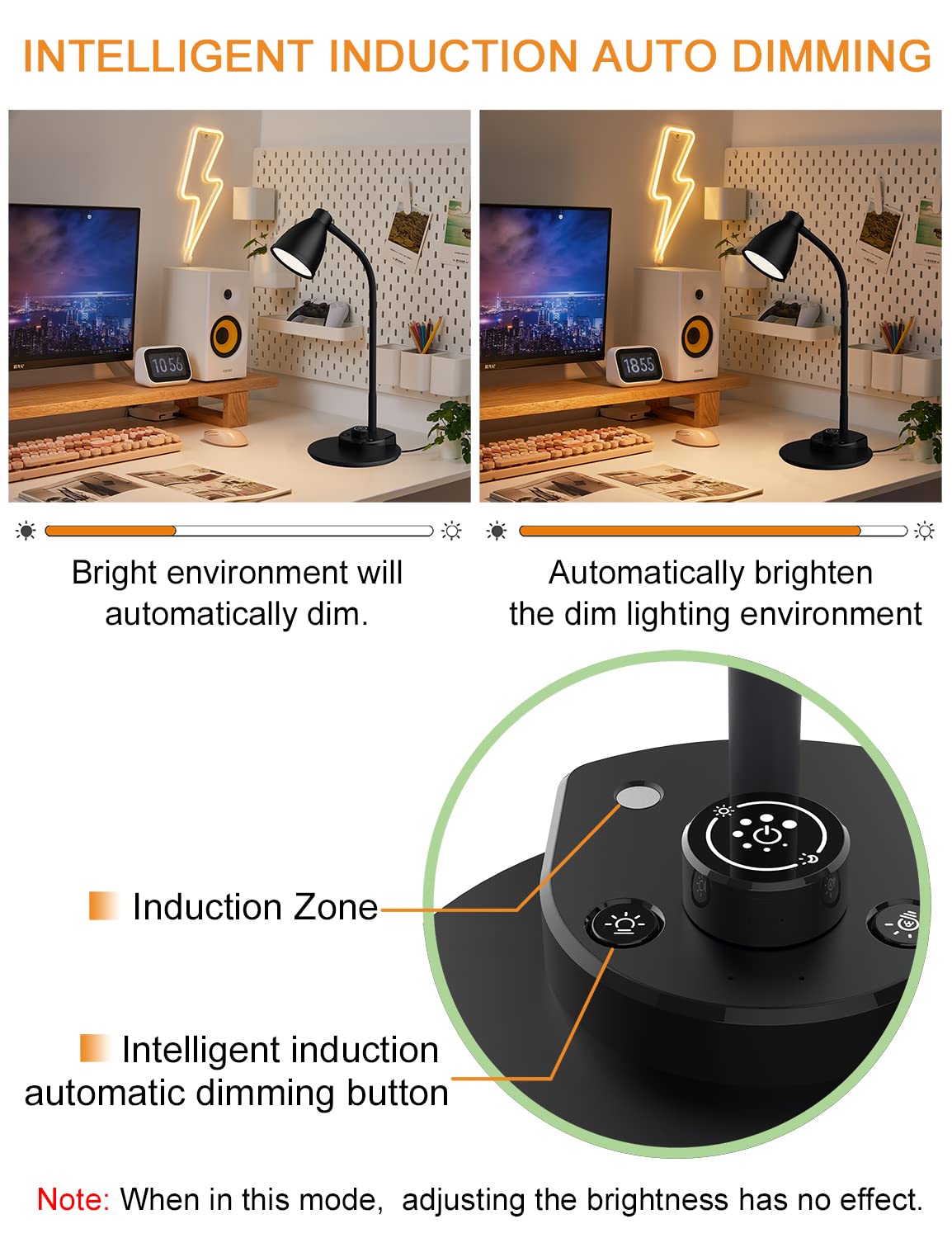 BOHON LED Desk Lamp with USB Charging, 3 Color Modes, Dimmable, Matt Black, Flexible Gooseneck for Bedside & Office