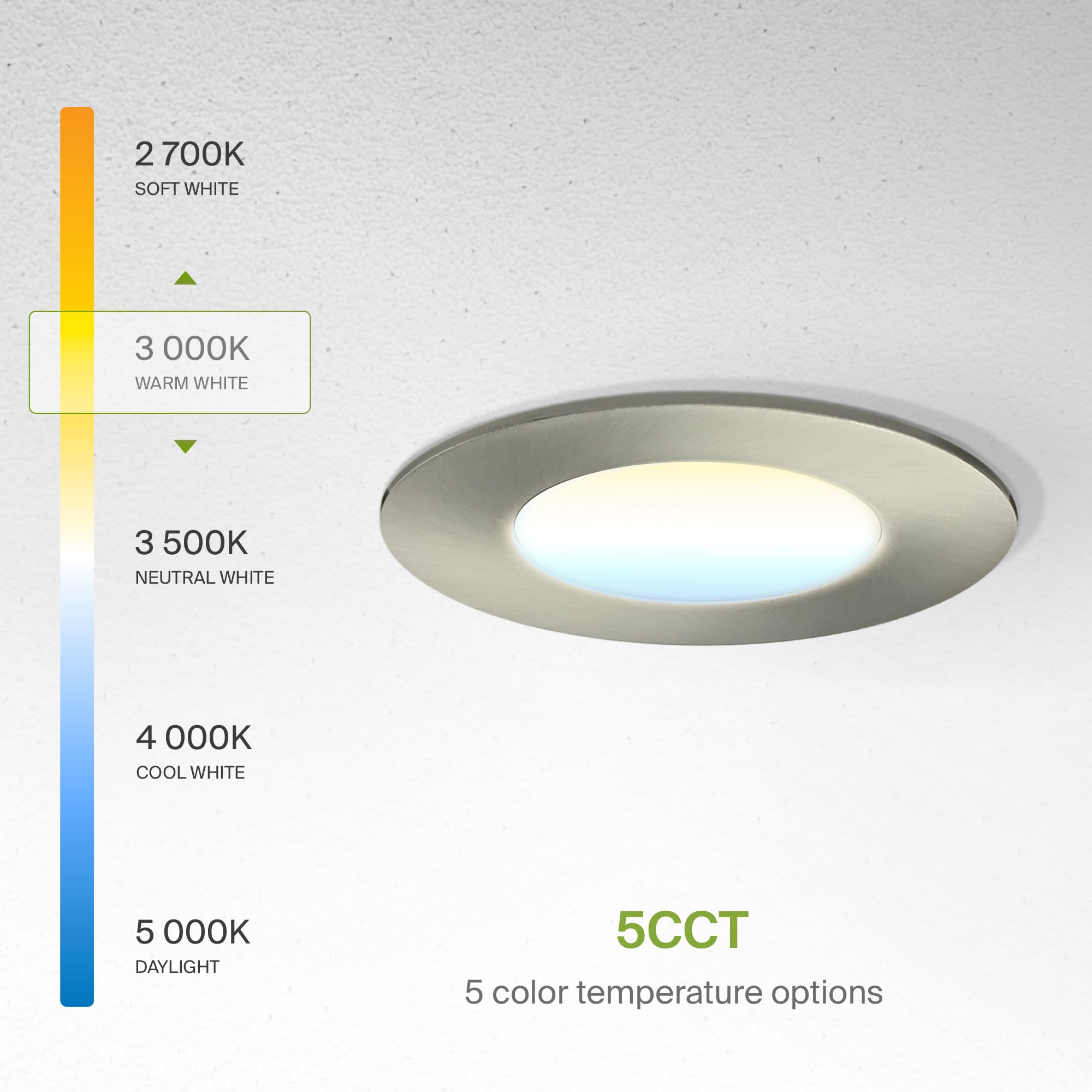 Asd 6 Pack 3 Inch Led Recessed Light 6W  5 Cct 2700K-5000K Cri90+  Ic Rated Ultra Thin Dimmable Ceiling Lights With J Box  Canless Wafer Downlight  Round Slim Panel Lighting  Energy Star Etl  Nickel