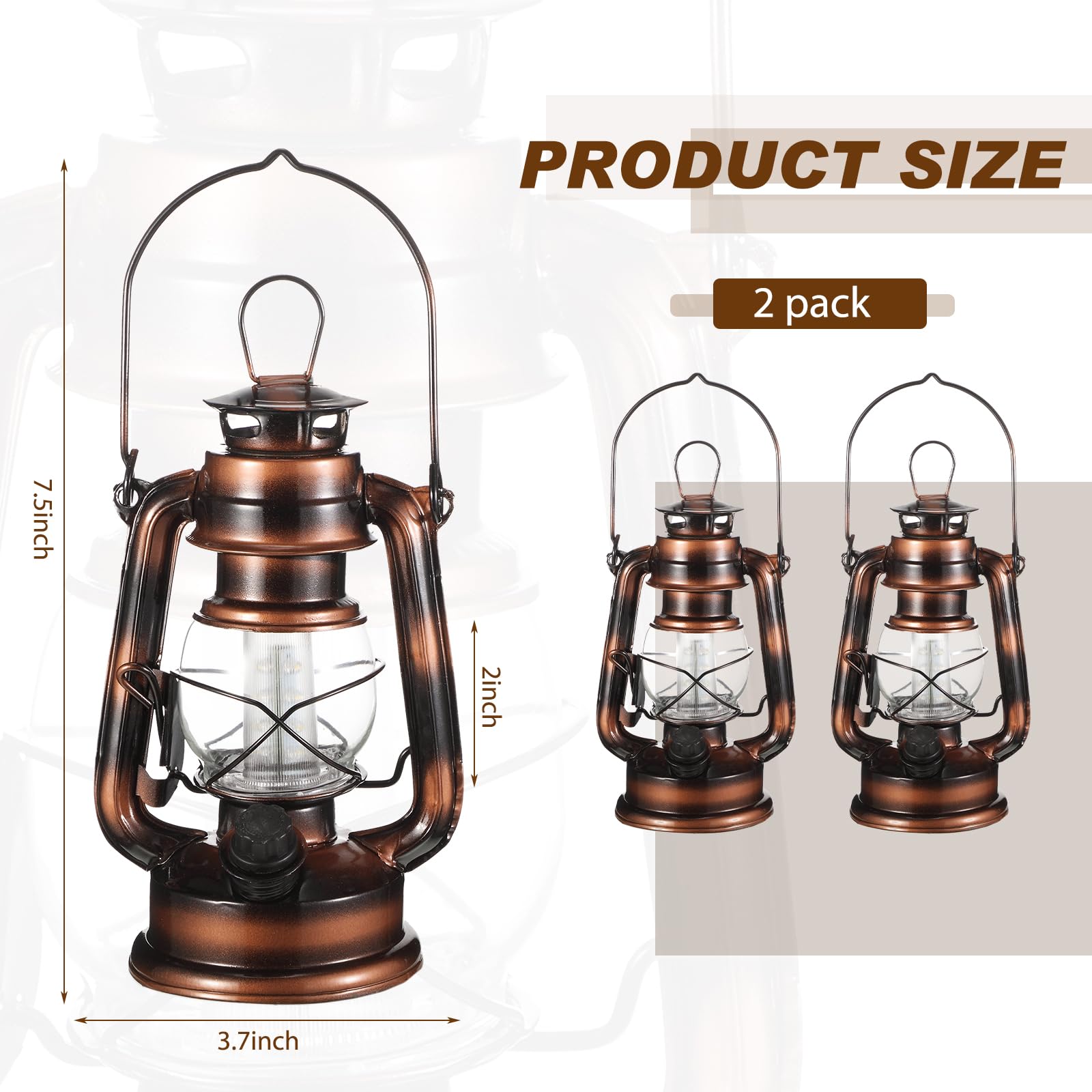 Hortsun 2 Pieces 8 Inch Vintage Led Hurricane Lantern 12 Warm Leds And Dimmer Switch Battery Operated Farmers Hanging Lantern Fo