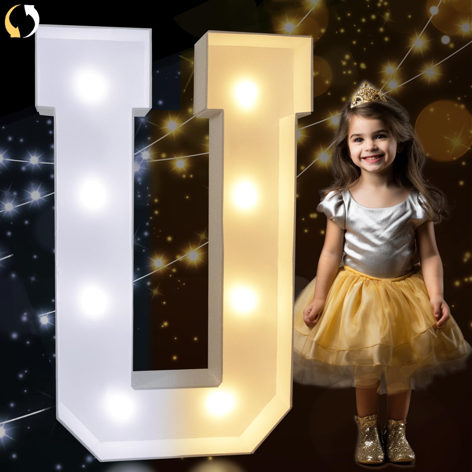Pooqla Marquee Light Up Letter U, 3FT Cool White & Warm White LED, Plastic Giant Sign for Party Decoration