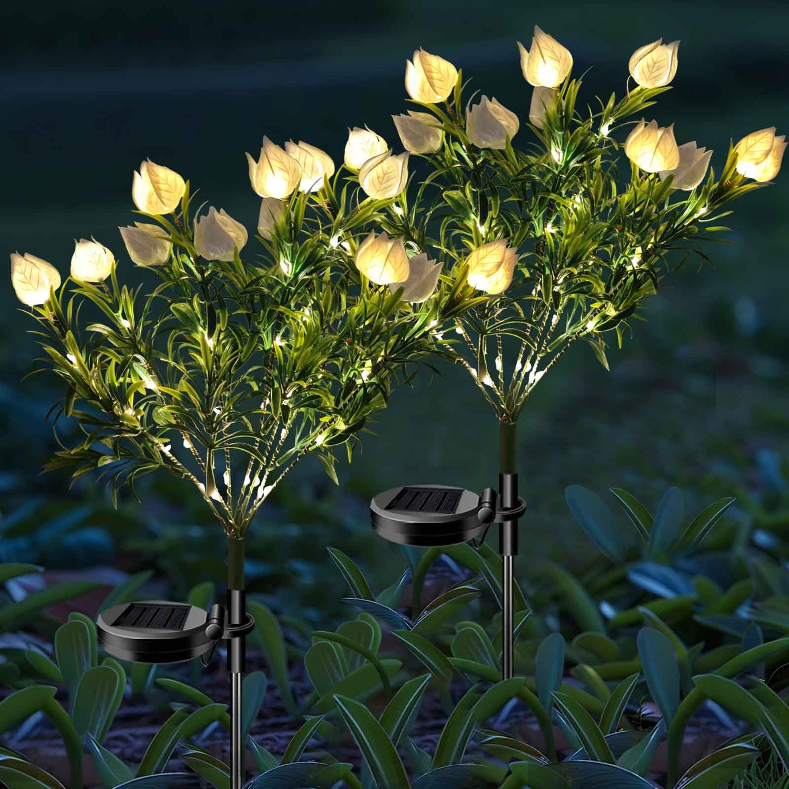 Solar Garden Lights, 7 Heads Gardenia Colorful Flower Light Waterproof Solar Outdoor Lights for Yard Pathway Decor, Two Lightnin