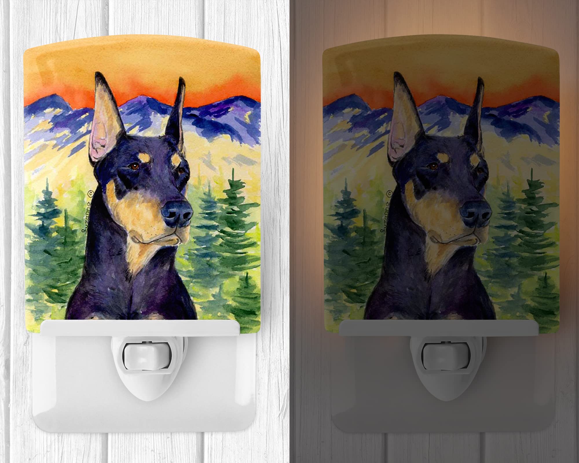 Caroline'S Treasures Ss8658Cnl Doberman Ceramic Night Light Compact, Ul-Certified, Ideal For Bedroom, Bathroom, Nursery, Hallway, Kitchen, 6X4X3, Multicolor