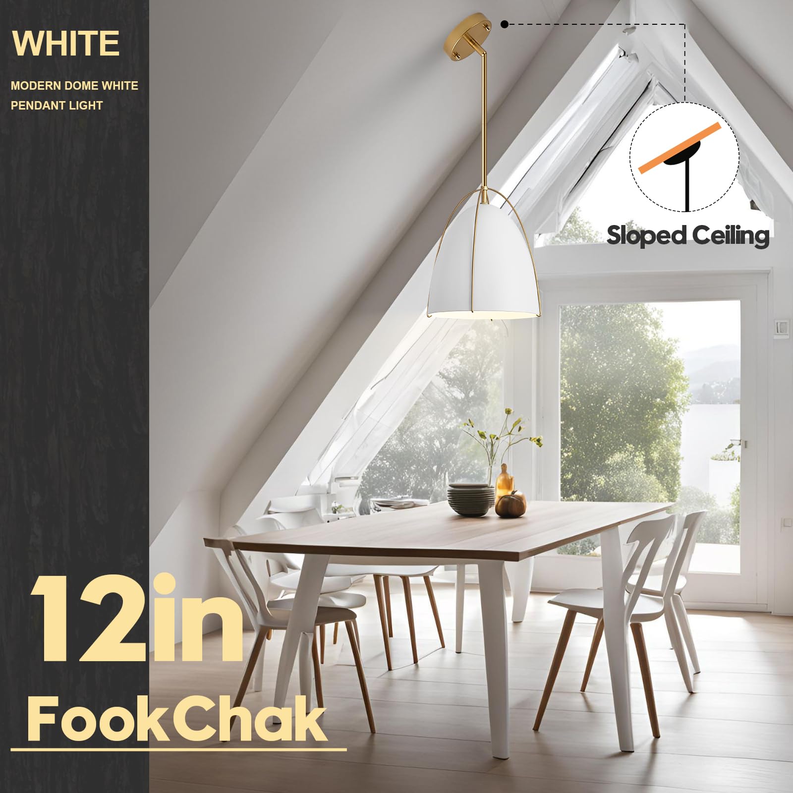 Fookchak White Gold Pendant Light 3-Light Large Pendant Light Fixture 12In Dome Kitchen Pendant Lighting For Kitchen Island Dini