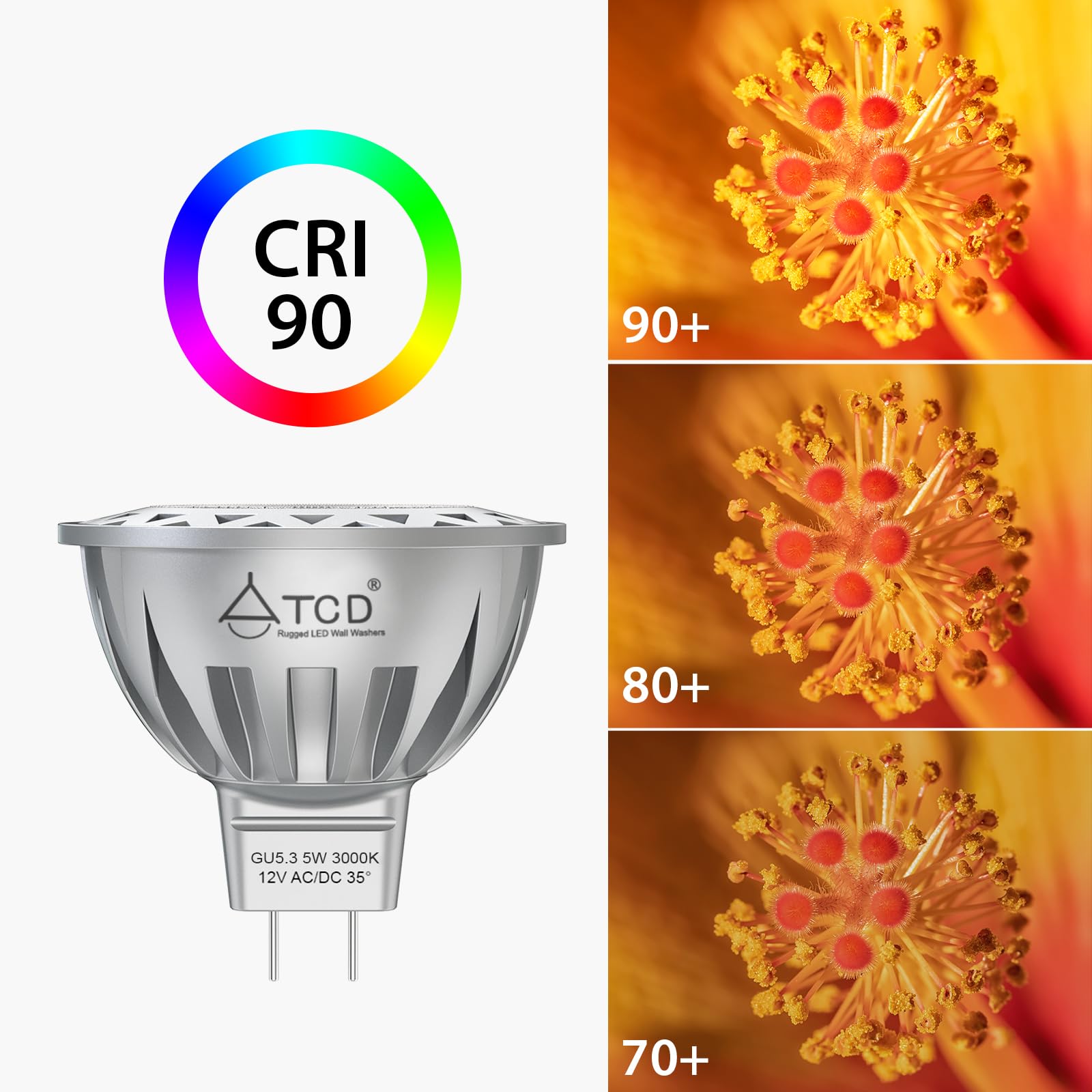 Mr16 Led Bulbs, 5W (35-Watt Equivalent) 3000K Warm White Light Bulb 425Lm Gu5.3 Bi-Pin Base, 12V Low Voltage Mr16 Bulb For Indoo