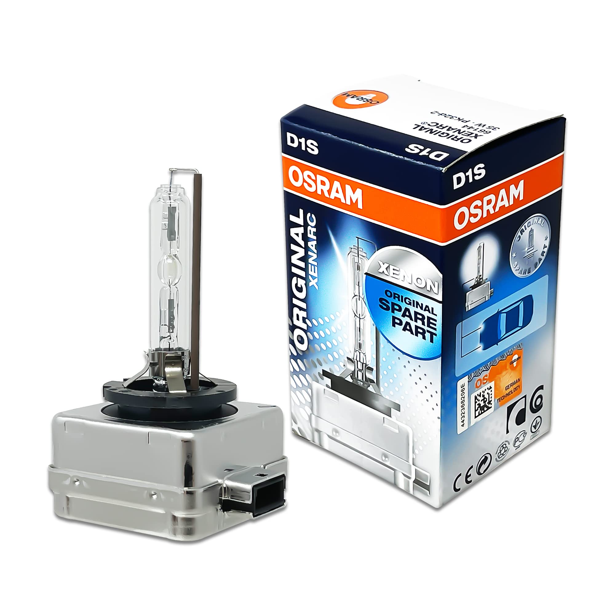 OSRAM D1S HID/Xenon Headlight Bulb 66144, 4300K OEM, Metal, Pack of 1, Made in Germany