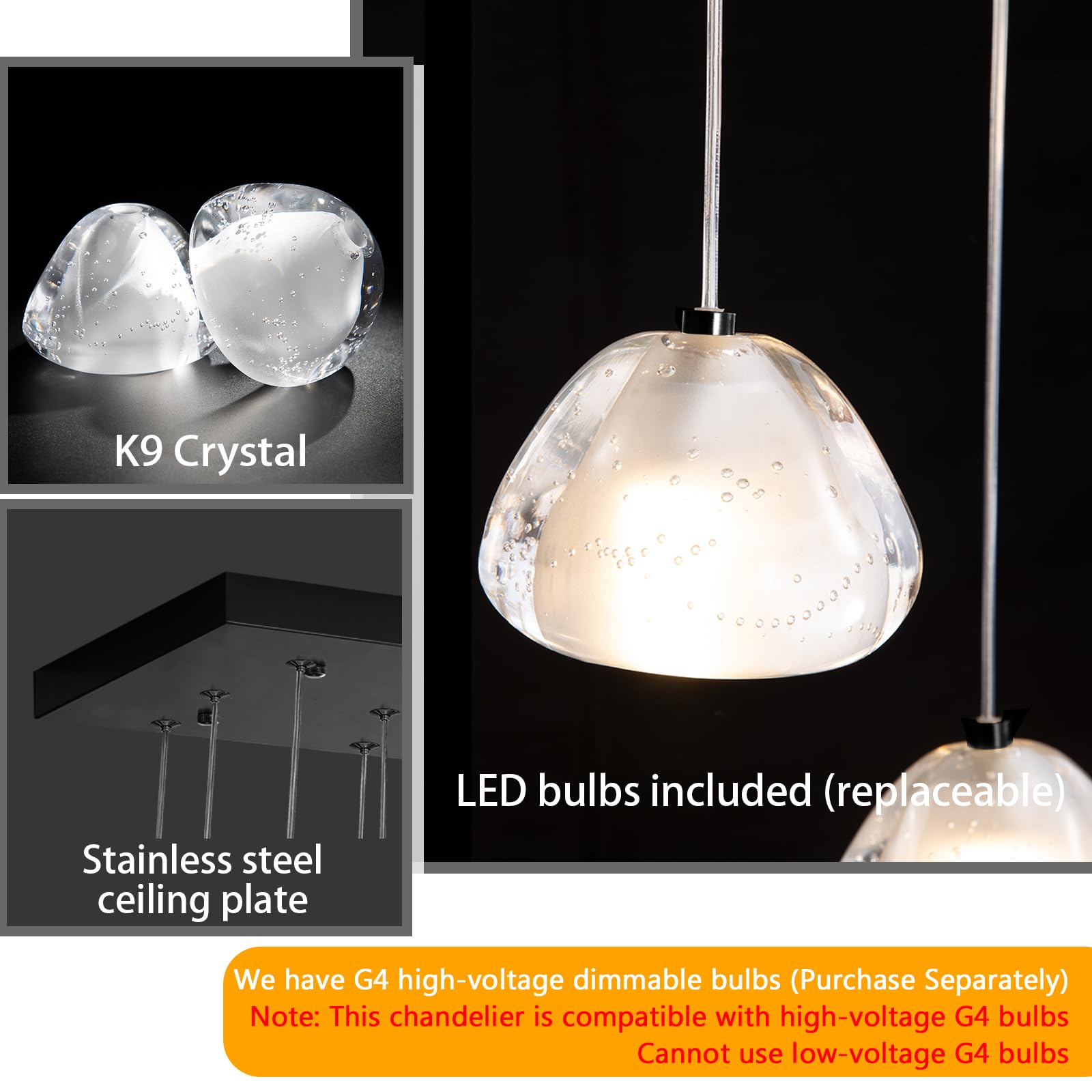 dolria 24-Lights Rectangular Crystal Chandelier Pendant Light - Black Metal Fixture for Living Room, Hotel, Staircase, Foyer, Bedroom - PC0010-24B-Chang
