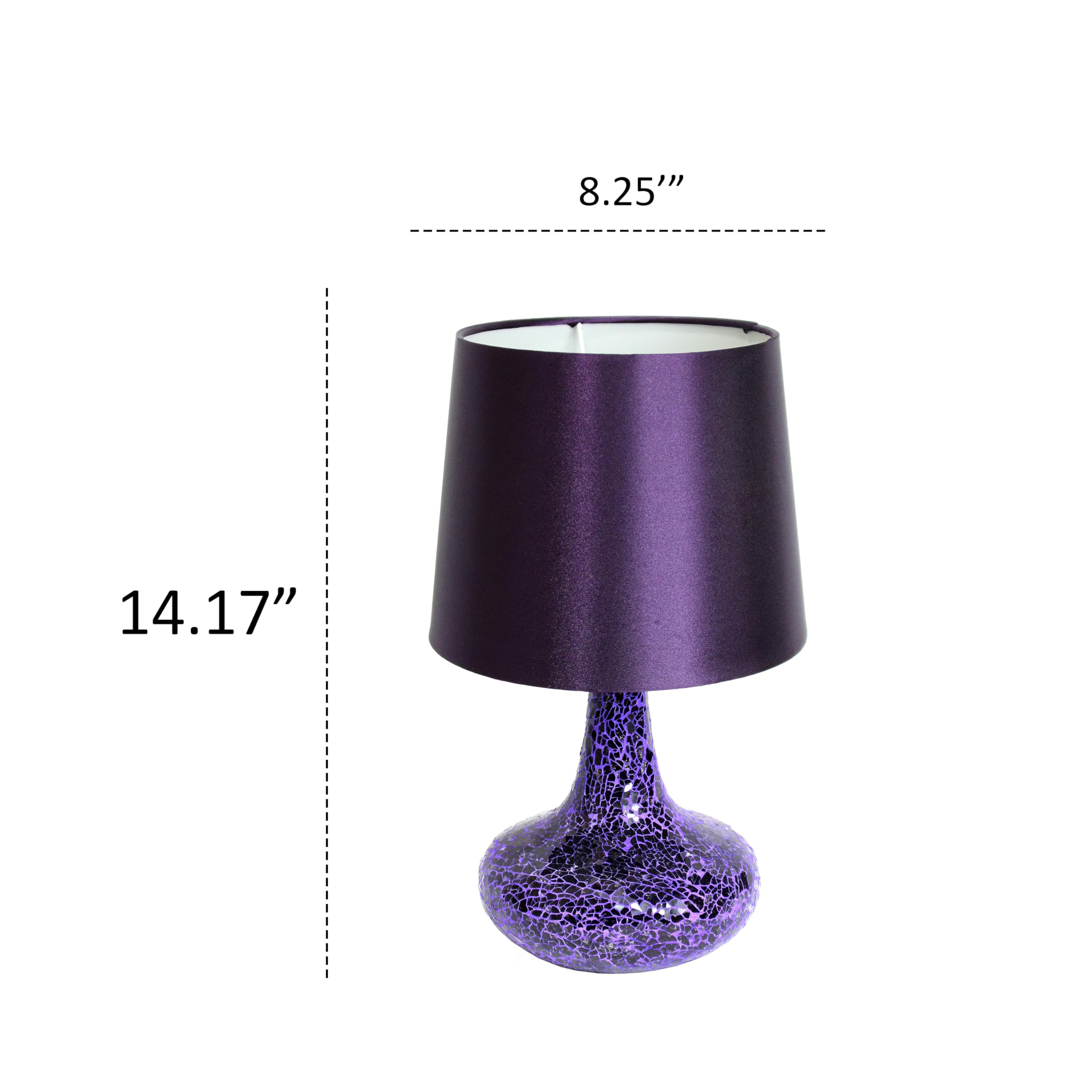 Simple Designs Lt3039-Prp 14.17” Contemporary Mosaic Tiled Glass Genie Standard Table Lamp With Matching Fabric Shade For Home Décor, Bedroom, Living Room, Foyer, Office, Purple