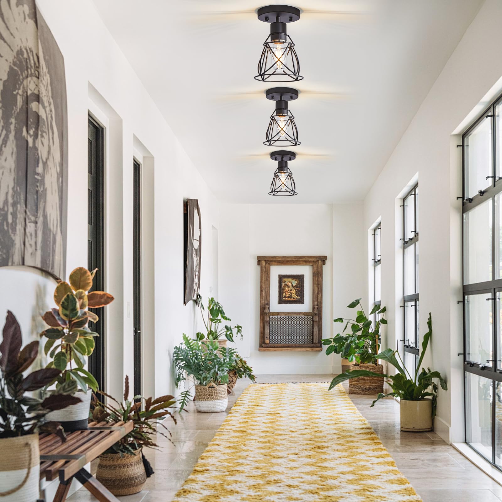 Hdasic 1-Light Farmhouse Semi Flush Mount Ceiling Light, Samll Matte Black Industrial Kitchen Lighting Fixtures Ceiling With Met