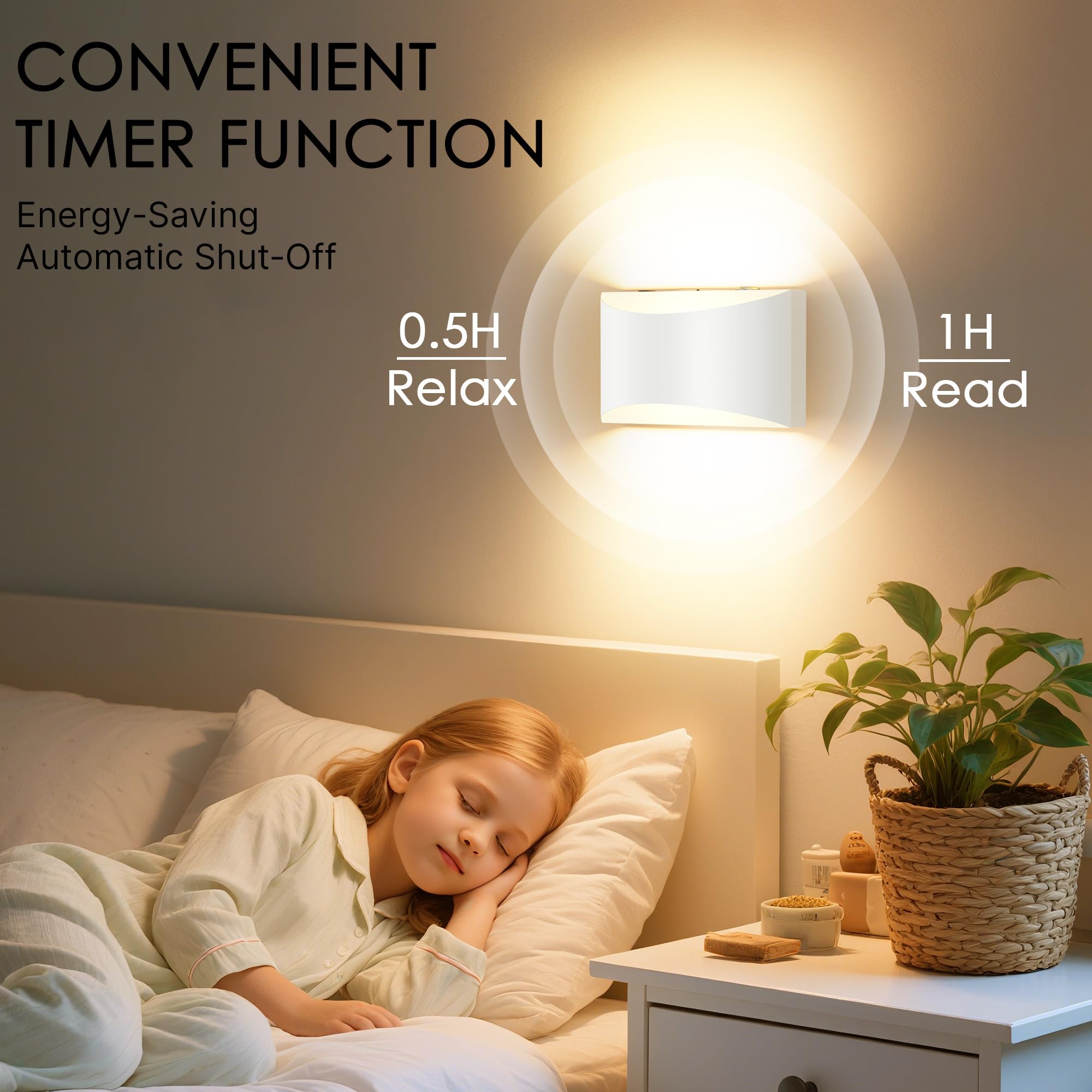 FOLKSMATE Battery Operated Wall Sconces Set of 2, White, Rechargeable, Wireless, Touch Control, Dimmable, Model XUBYCD-25