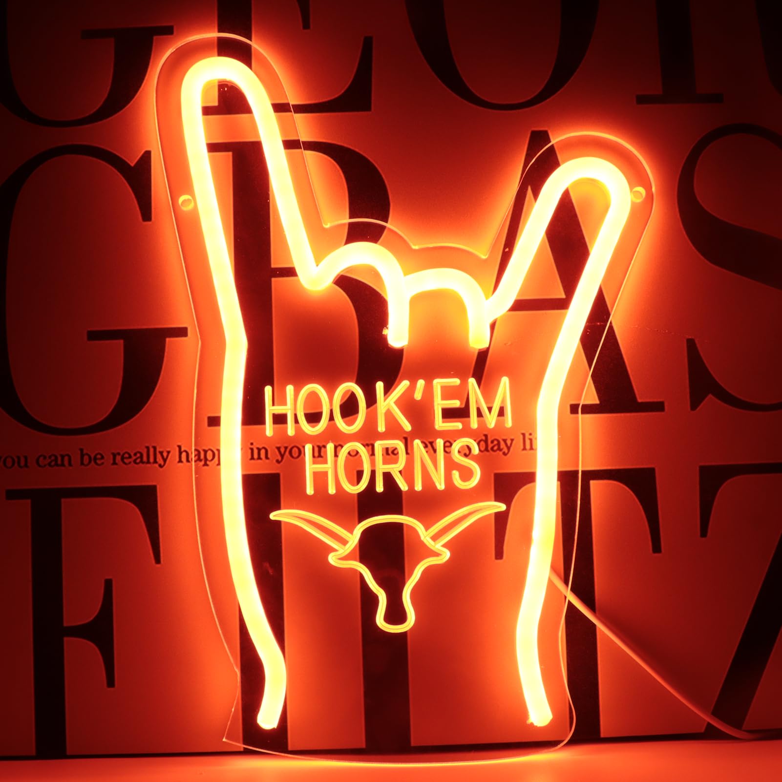 Pinlangdou Hook Em Horns Neon Sign TEXAS Neon Light for Wall Decor, Dimmable Hand Gesture Neon Rock Neon Light for Man Cave Room