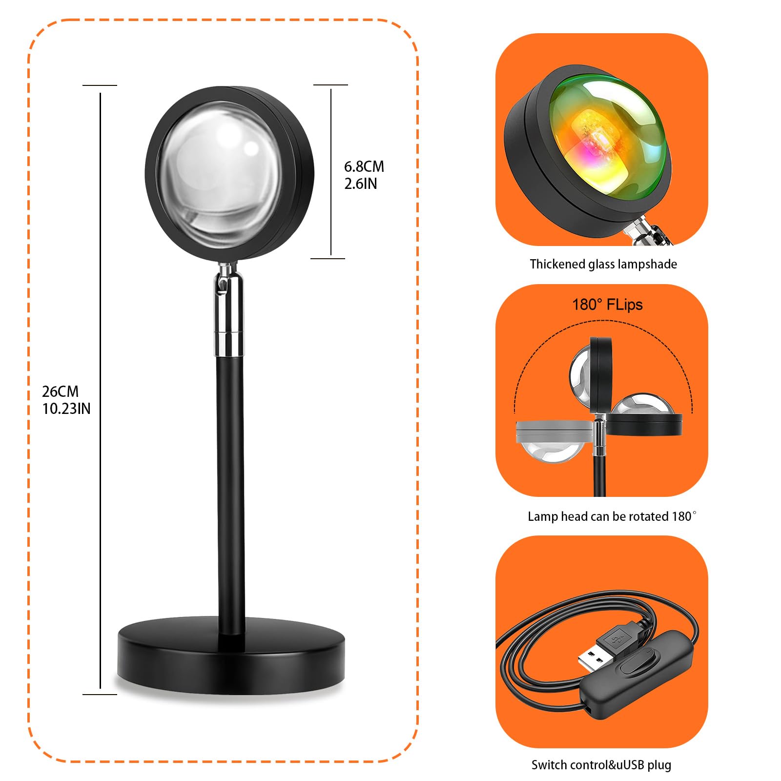 Spacenight Sunset Lamp Projector Multi-Color Multi-Mode, Dimmable, Timing, Music Rhythm, Sunset Background Wonderful Visual Impa