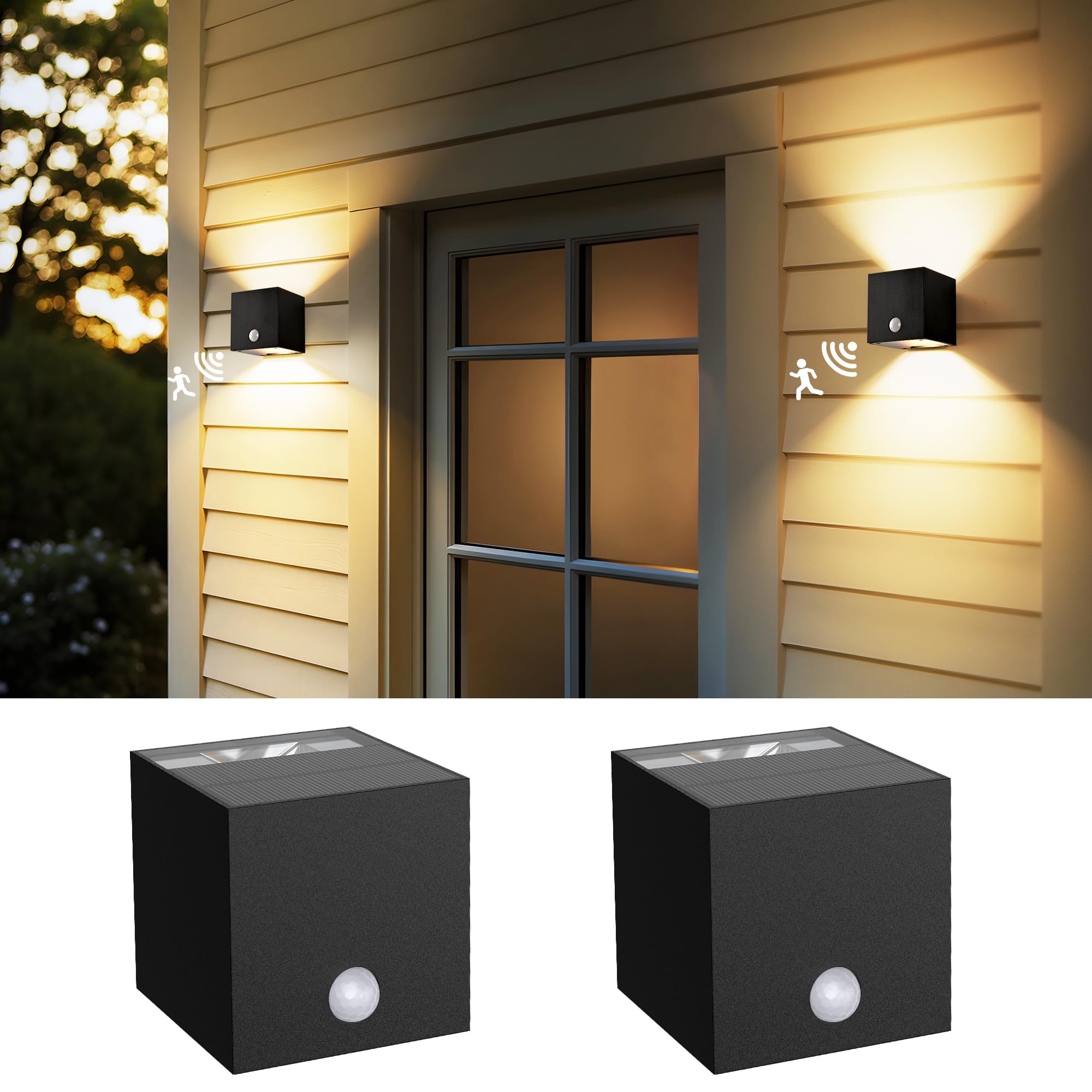 Auderwin Solar Wall Lights Outdoor Waterproof Ip65, 3 Lighting Modes Solar Motion Lights Dusk To Dawn For Backyard, Yard, Patio,