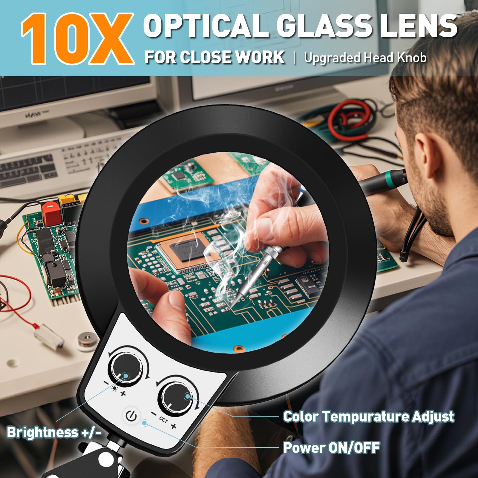 10X Magnifying Glass With Light And Stand, Magnetic Pcb Pillars, Any Color Stepless Dimming Helping Hands Soldering, Large Non-S