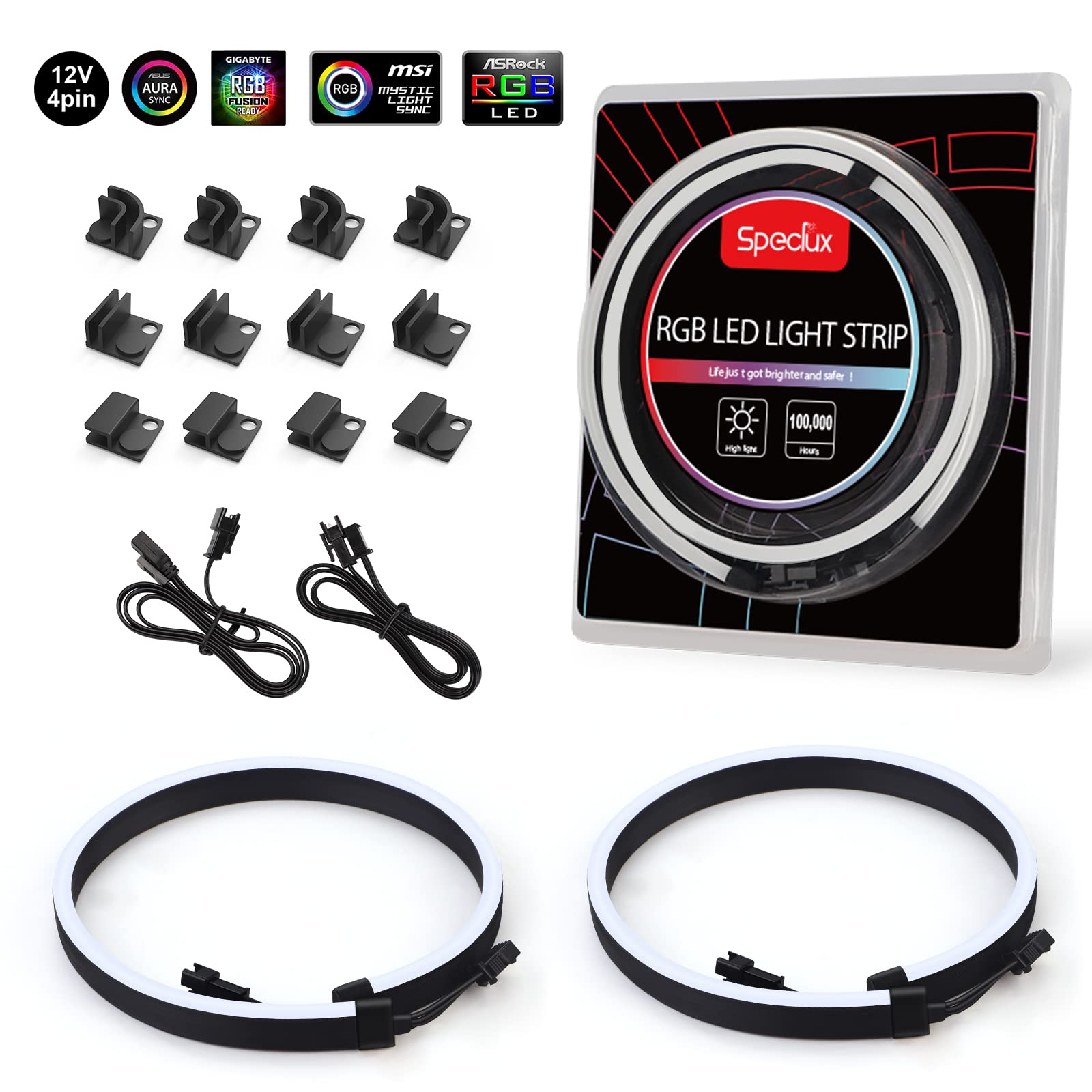 Speclux NEON RGB LED Strip, 12V 4-Pin, Compatible with Aura SYNC, Gigabyte RGB Fusion, 39L-RGBx2, Neon ARGB, 
