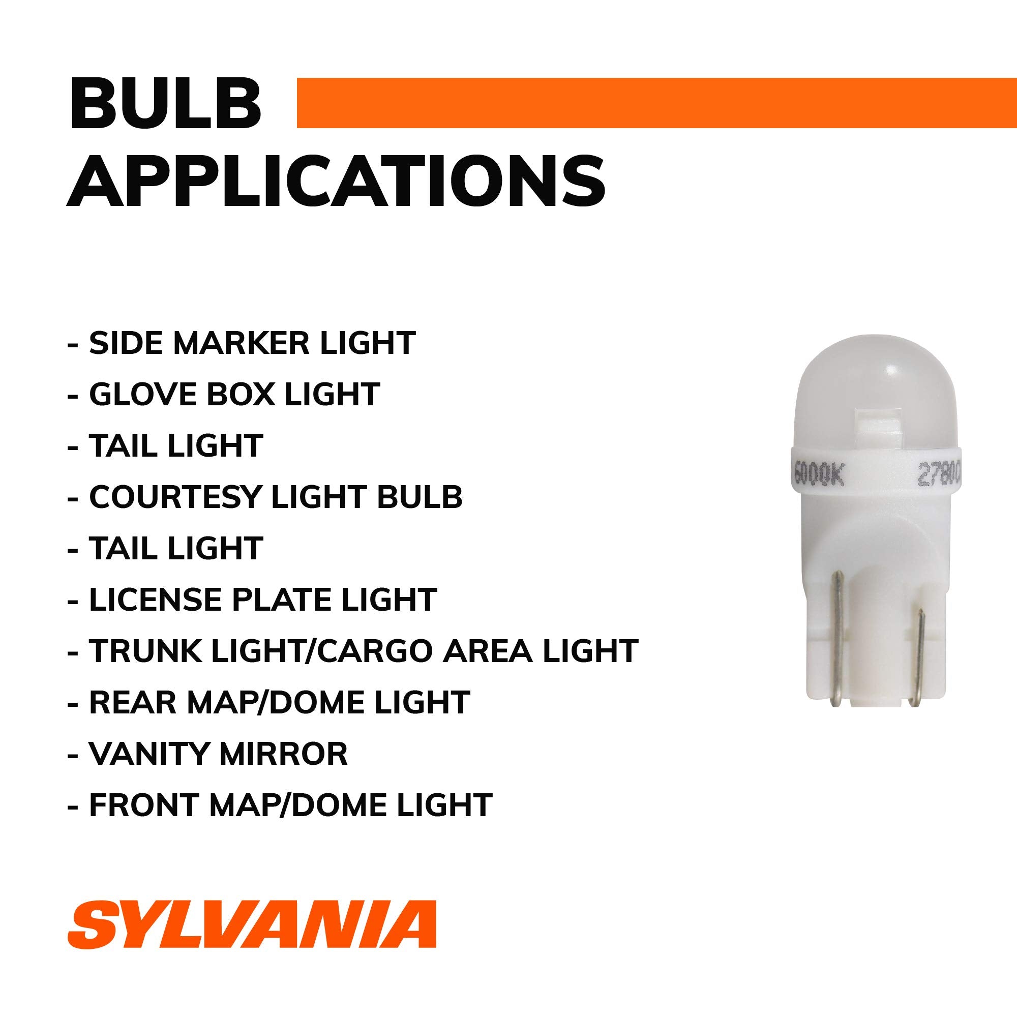 SYLVANIA - 194 T10 W5W LED White Mini Bulb - Bright LED Bulb, Ideal for Interior Lighting - Map, Dome, Cargo and License Plate (