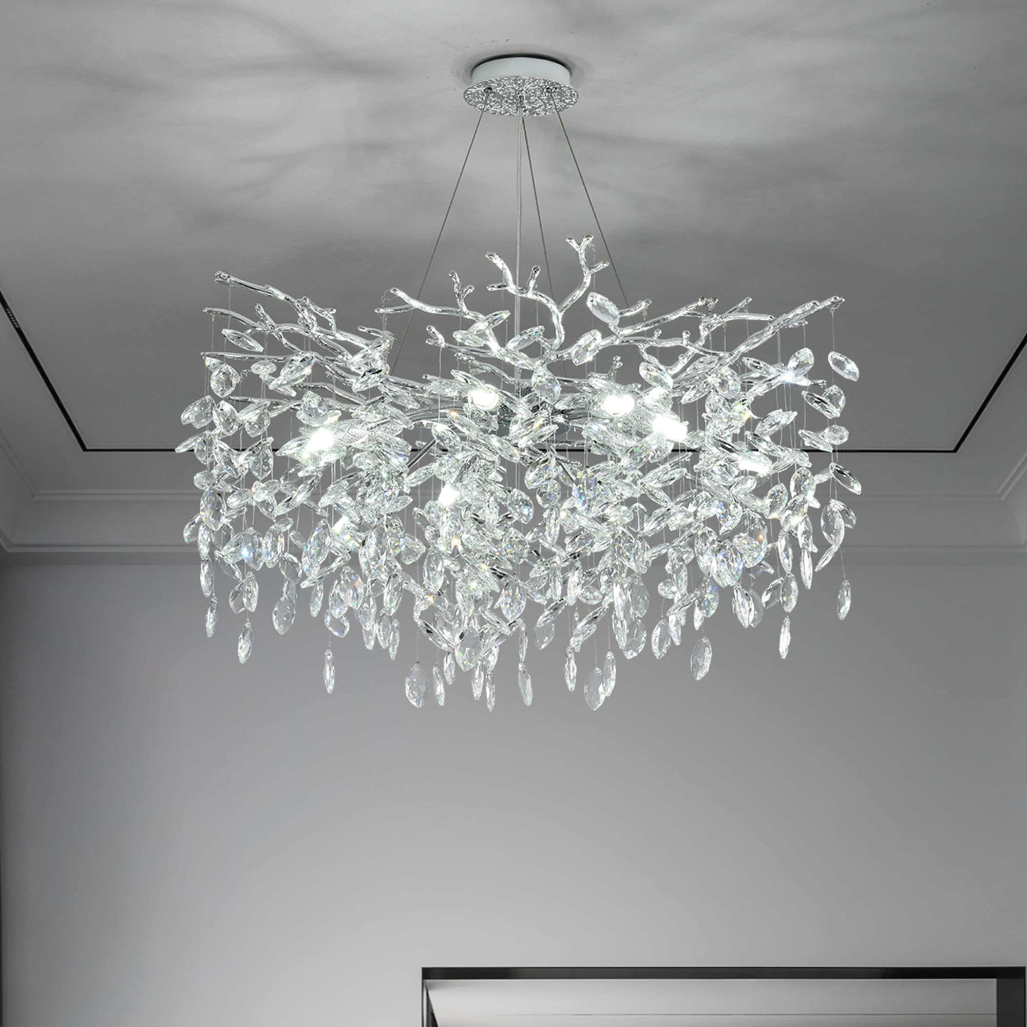 Upfelw Tree Branch Chandelier Modern Crystal Pendant Light  Elegant Chrome Art Deco Raindrop Lighting Fixture for Dining Room Bedroom Living Room 10 Lights D30