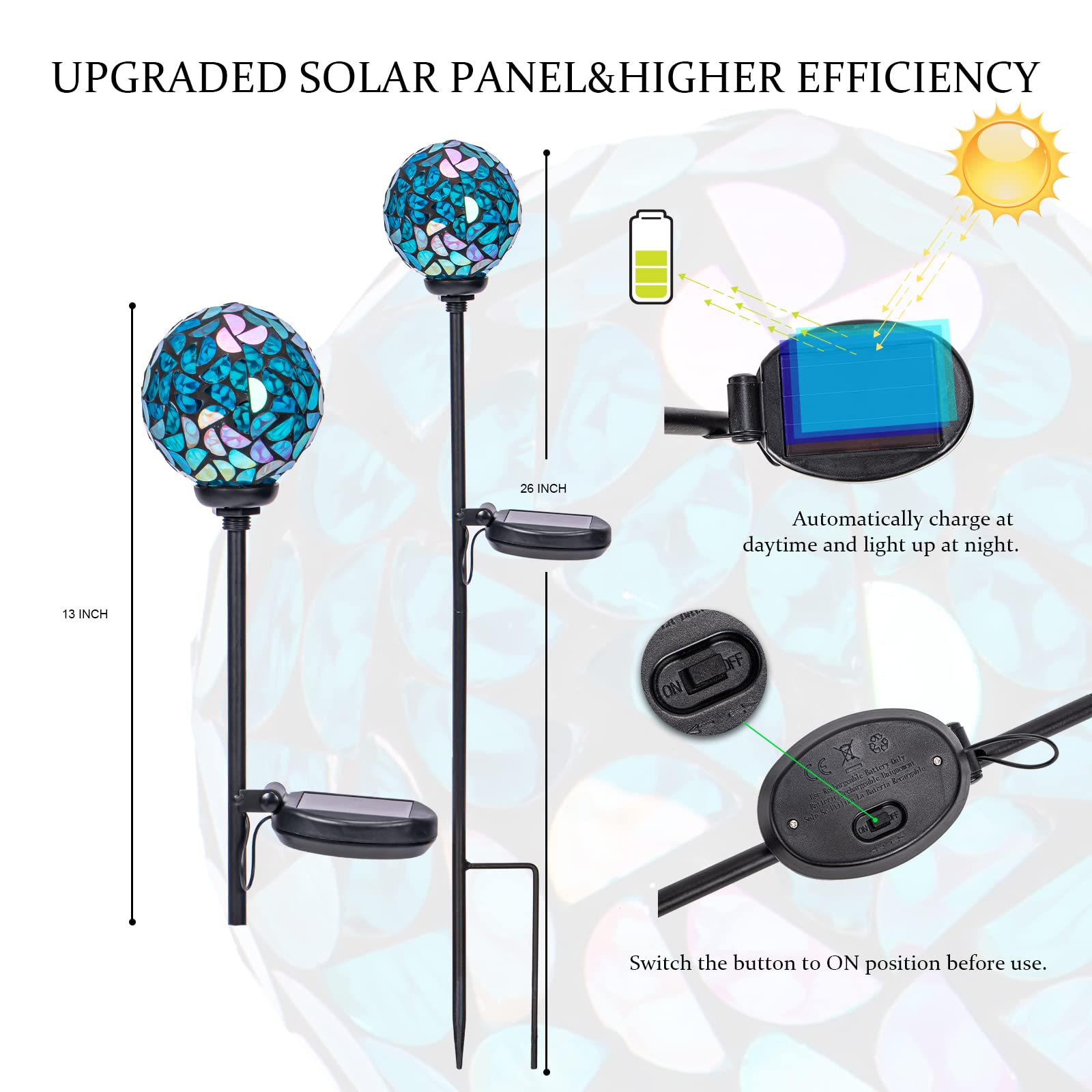 Vcuteka Mosaic Solar Lights Outdoor - Waterproof Led Garden Stake Light, Blue, 1 Pack