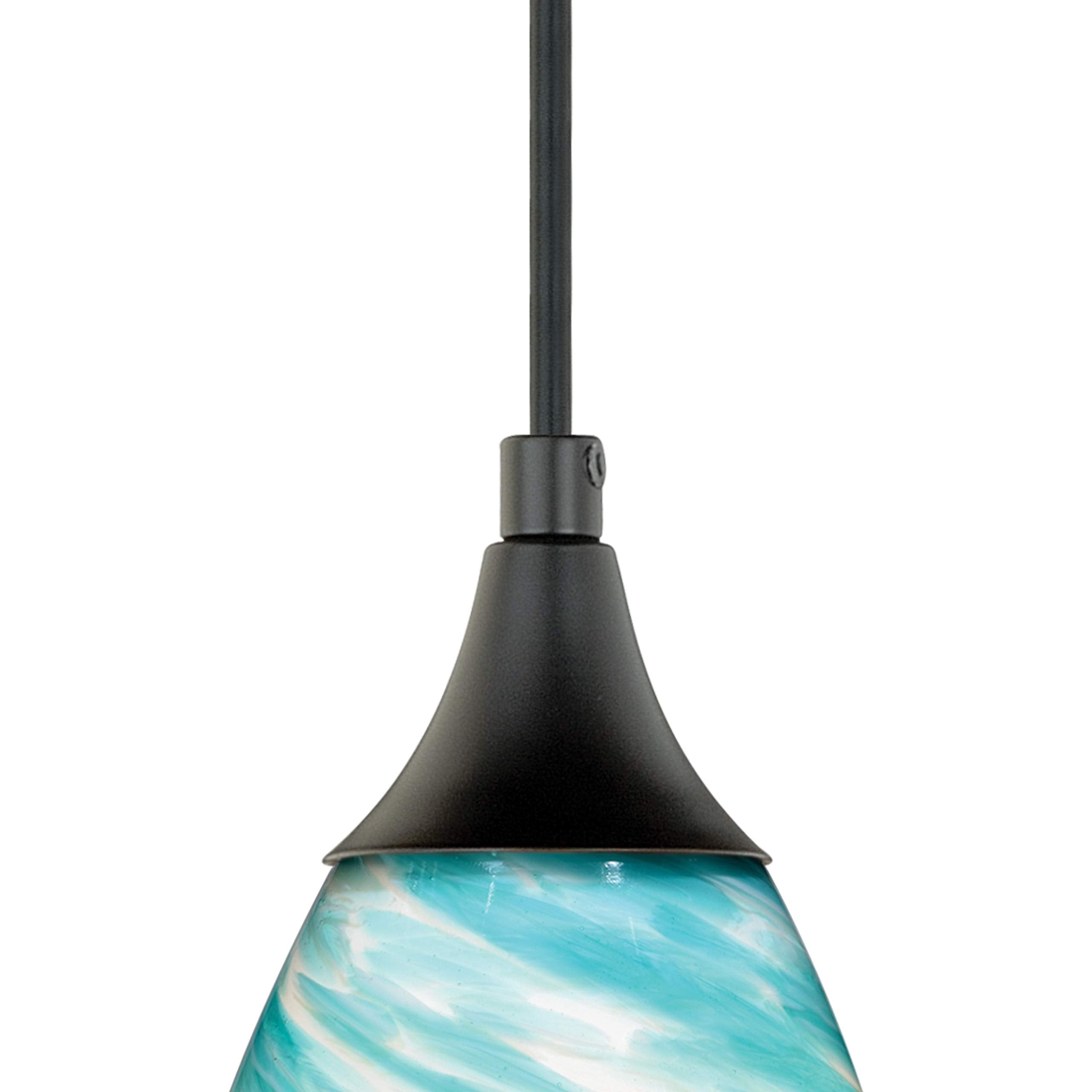 VAXCEL Mini Pendant Ceiling Light, Satin Nickel, Blue Celeste Wave Glass, Model P0172