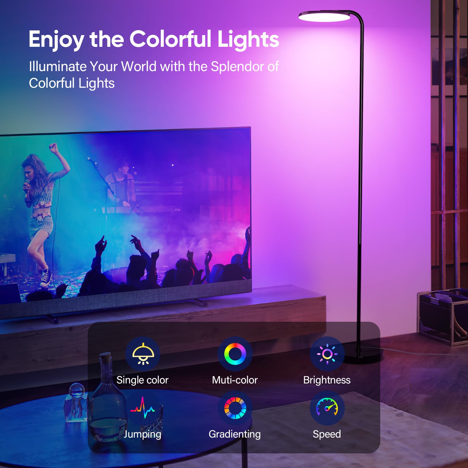 Sibrille Rgb Floor Lamp, 36W Bright Led Standing Lamp, Stepless Dimming Color Changing Torchiere Floor Lamps With Remote, 350?Ro