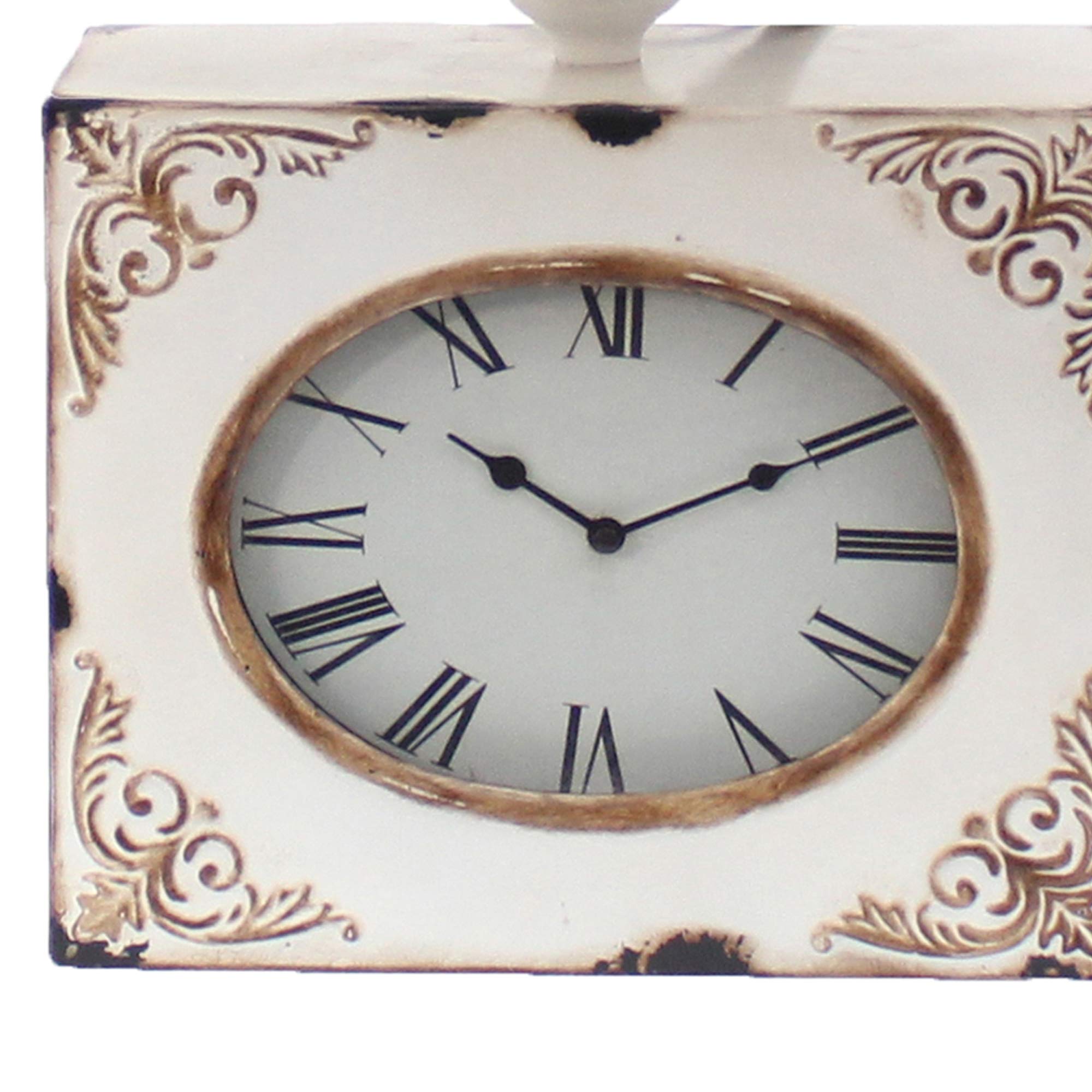 Benjara Bm217251 Clock Design Metal Table Lamp With Tapered Shade White & Beige - 22 X 7 X 4.75 In.