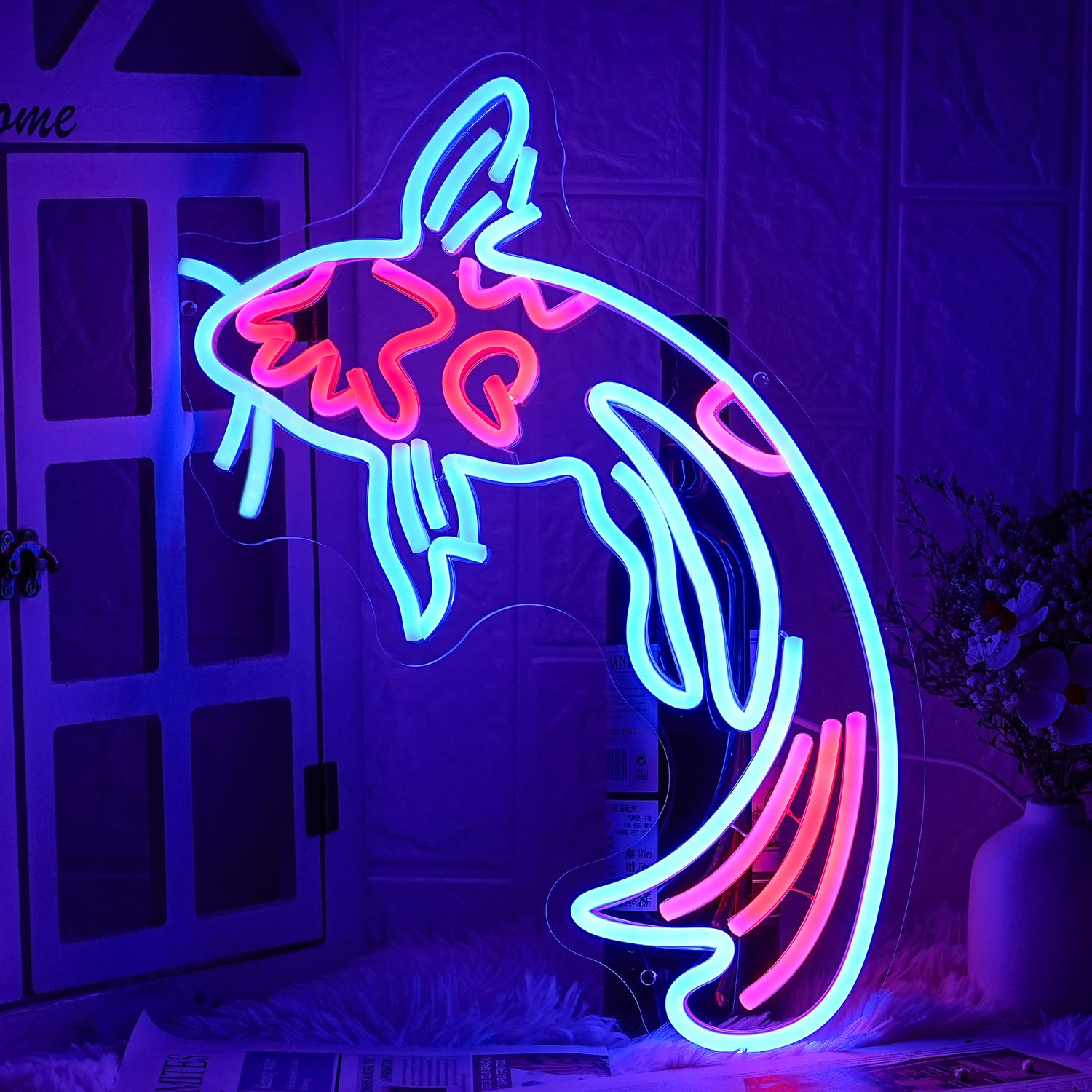 LMSIGNLY Koi Fish Neon Sign LED Light, Dimmable, 17inx9.5in, Blue Red, for Wall Decor, Bar, Restaurant, Office, Koi Pond