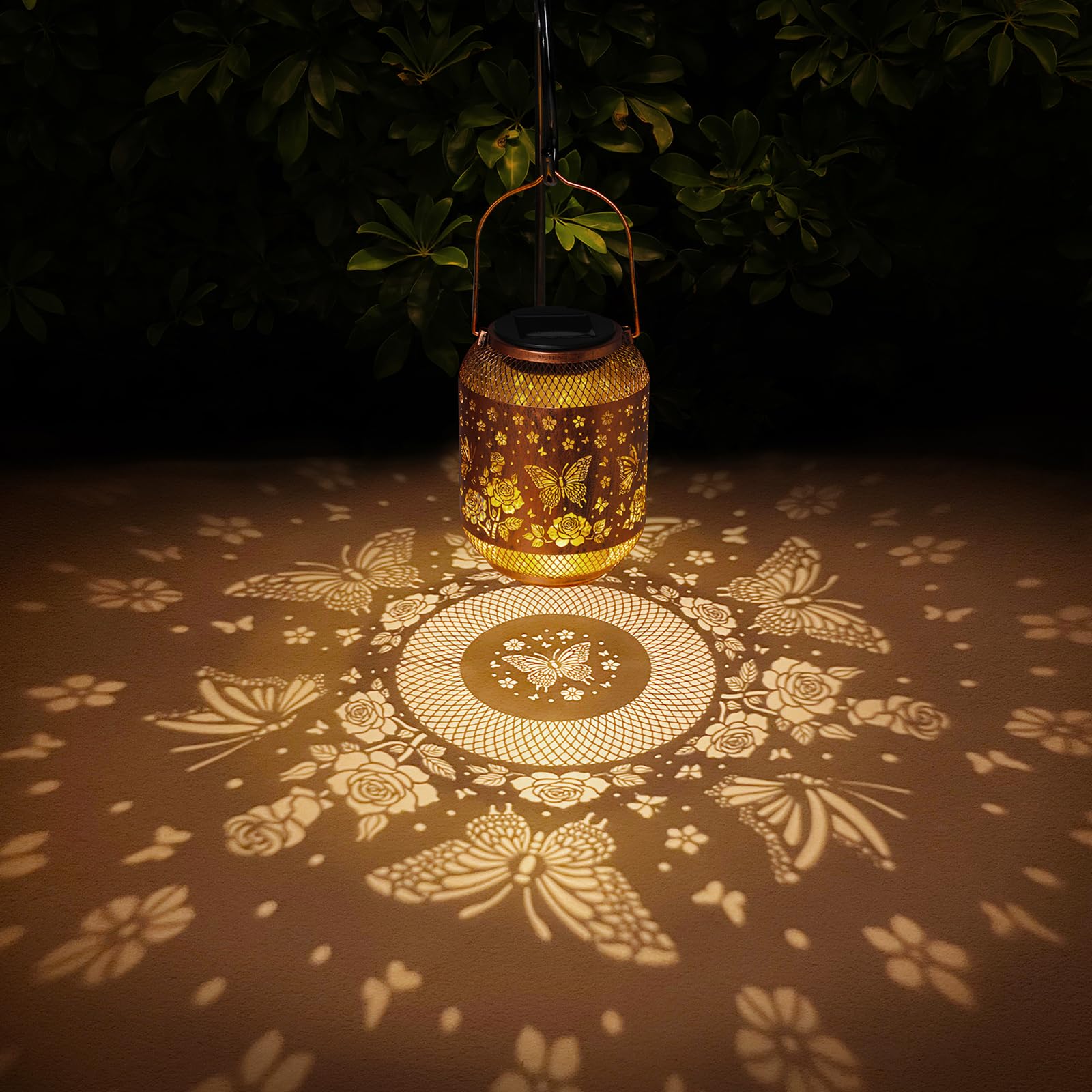 Butterfly Solar Lanterns Outdoor Waterproof Rose Garden Decor Gifts For Women Mom Grandma Hanging Solar Lights Metal Lantern Dec