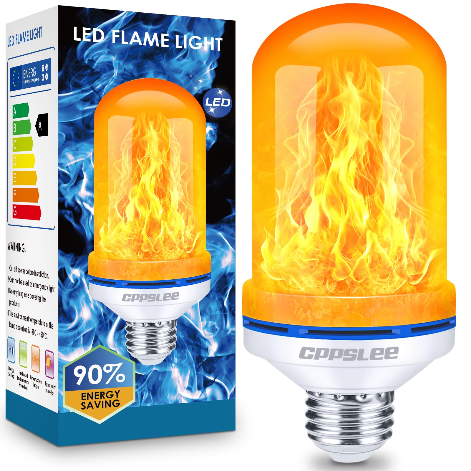CPPSLEE LED Flame Light Bulbs, E26 Base, 4 Flickering Modes, 1 Pack, Yellow