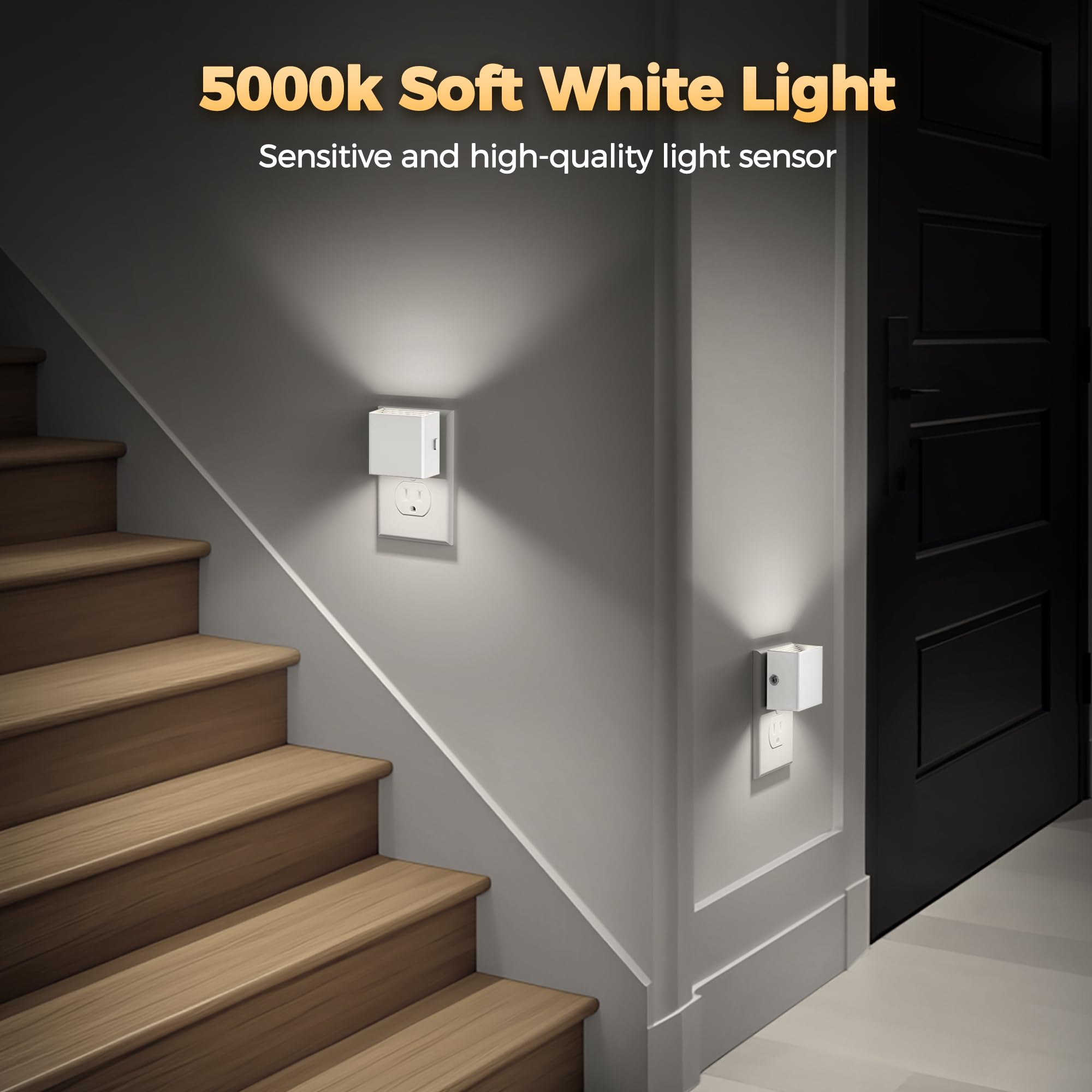 DORESshop LED Night Light Plug-in, 3 Level Brightness, Dusk to Dawn Sensor, 2 Pack, White Cover, Model D-GY10603WHUS-2