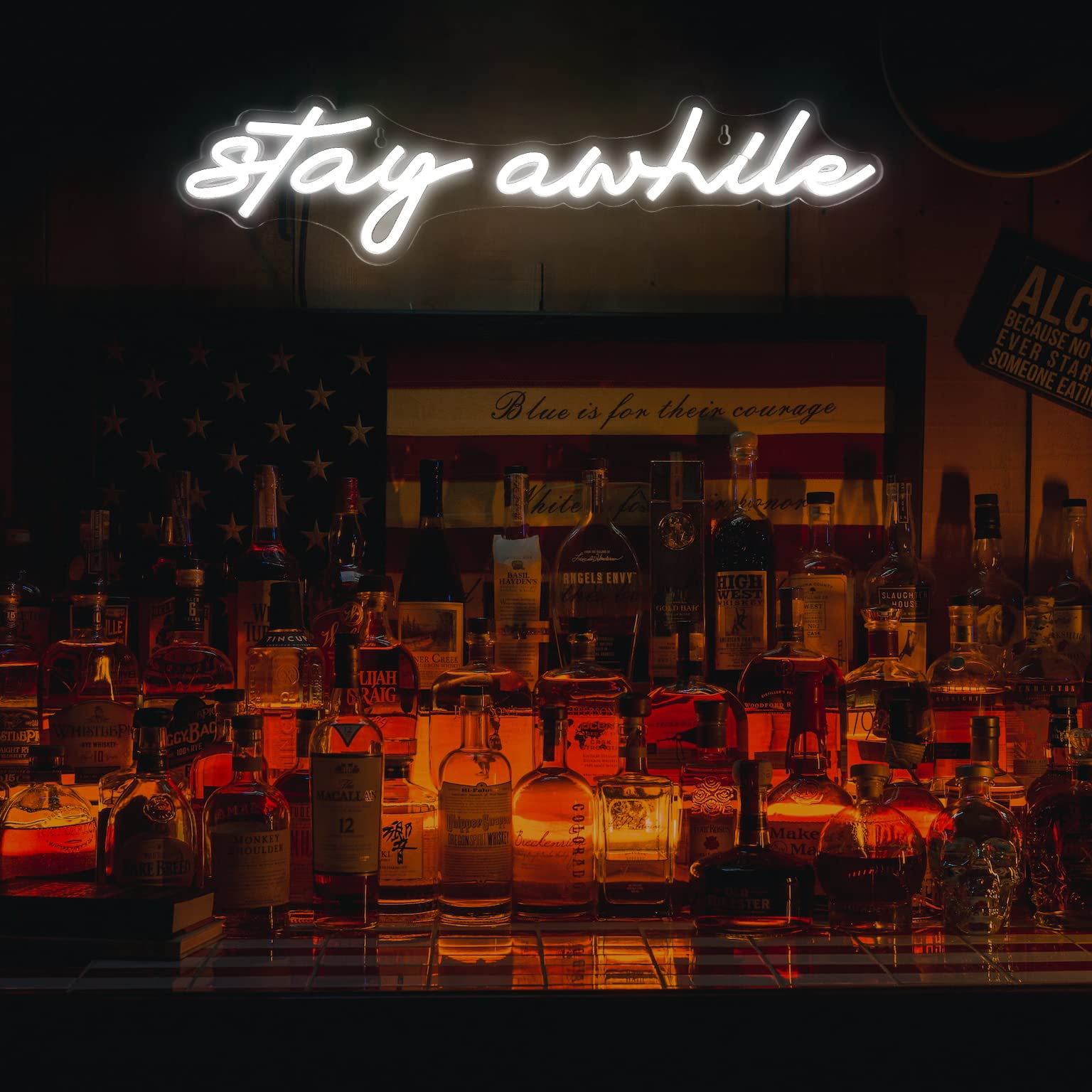 Imegina Dimmable Led Neon Sign - Stay Awhile Wall Decor, Usb Powered, 19.7X5 Inch, White