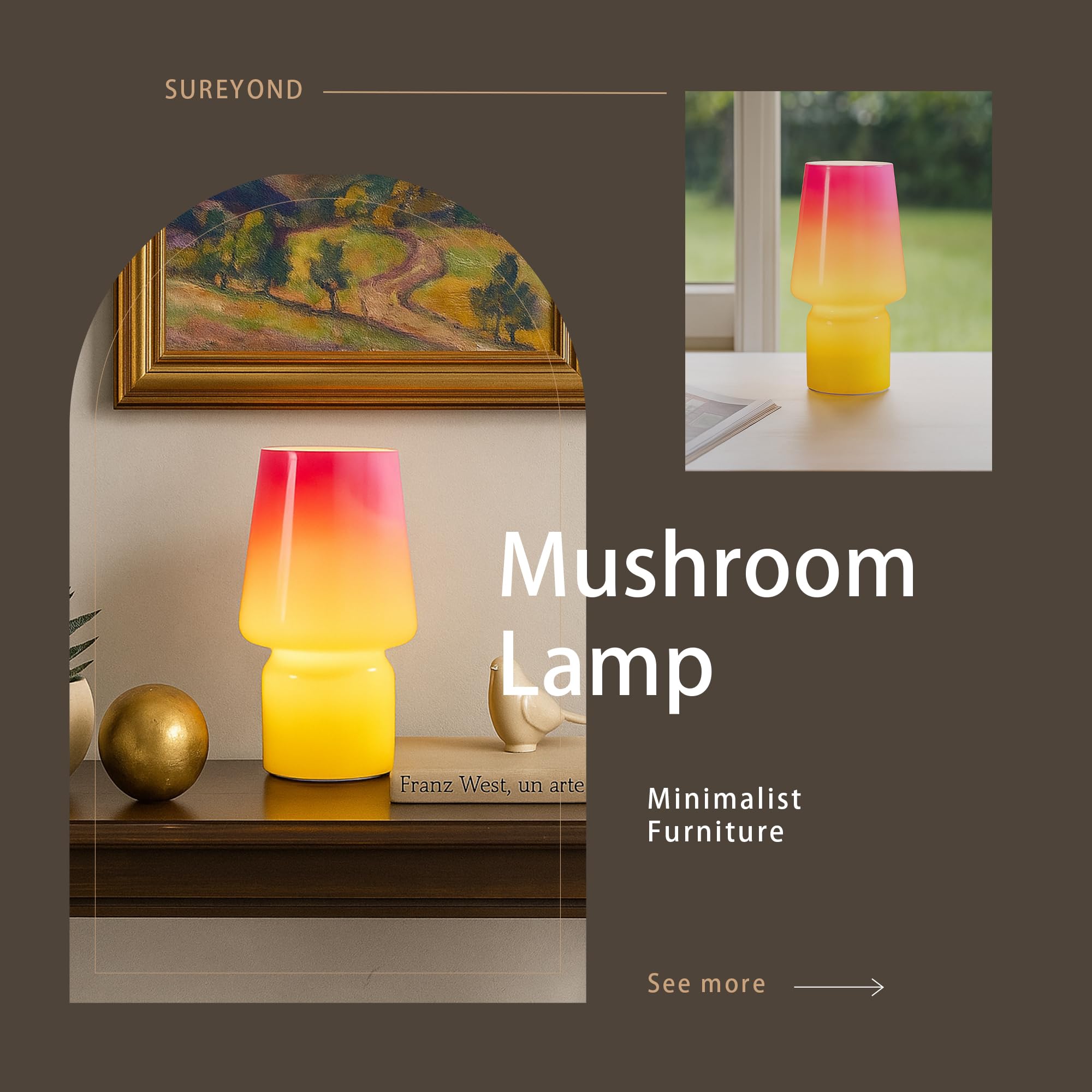 Sureyond Mushroom Lamp MotherS Day Gifts Small Table Lamp Cute Nightstand Kitchen Mini Lamp Glass Table Lamp Suitable For Bedrooms  Kitchens  Living Rooms  Bedside  Girl Gifts(Pink Gradient)