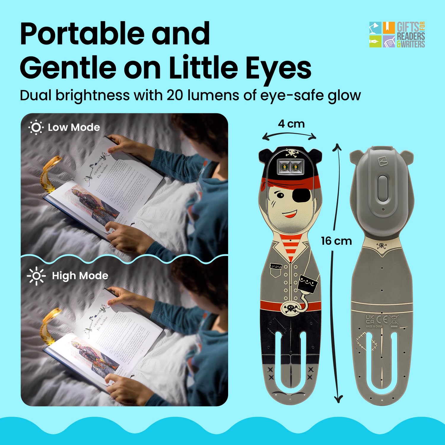 Gifts for Readers & Writers Flexilight Pal Bookmark Light | LED Clip On Lamp | Rechargeable | Plastic | Pirate