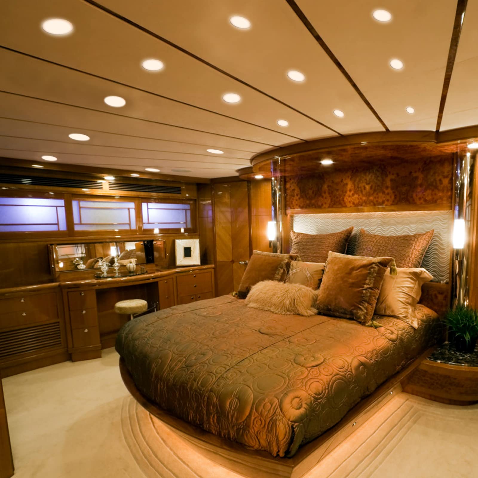 Risestar Led Rv Cabinet Light 4.5Inch Dc12V Ceiling Down Light Interior Lighting For Rv Camper Caravan Trailer Boat, Warm White (Pack Of 2)