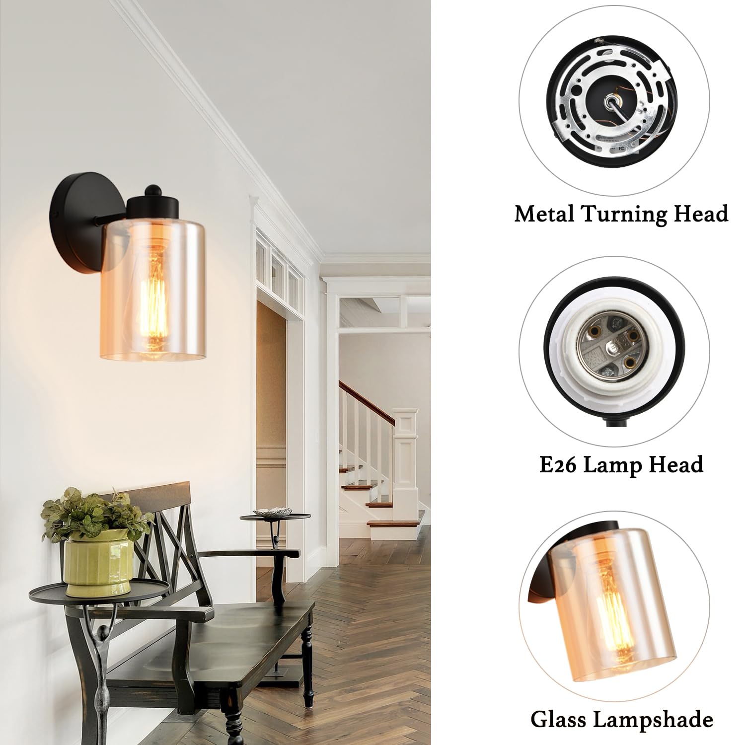 Kenmi Metal Sconces Wall Lighting With Clear Glass Shade,Bathroom Black Vanity Light Matte Black Wall Sconce, Matte Black Vanity