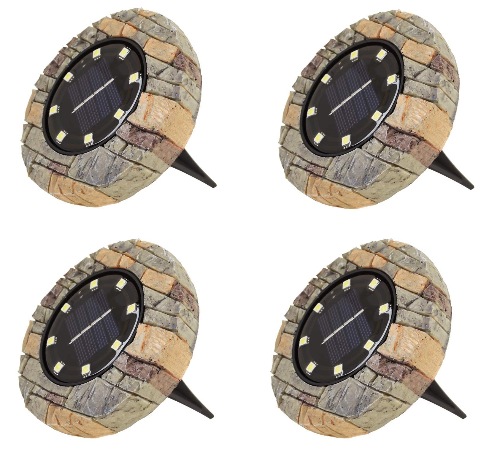 Bell+Howell 8-Bulb Camouflaged Led Disk Lights - Auto On/Off Outdoor Lighting, Tan