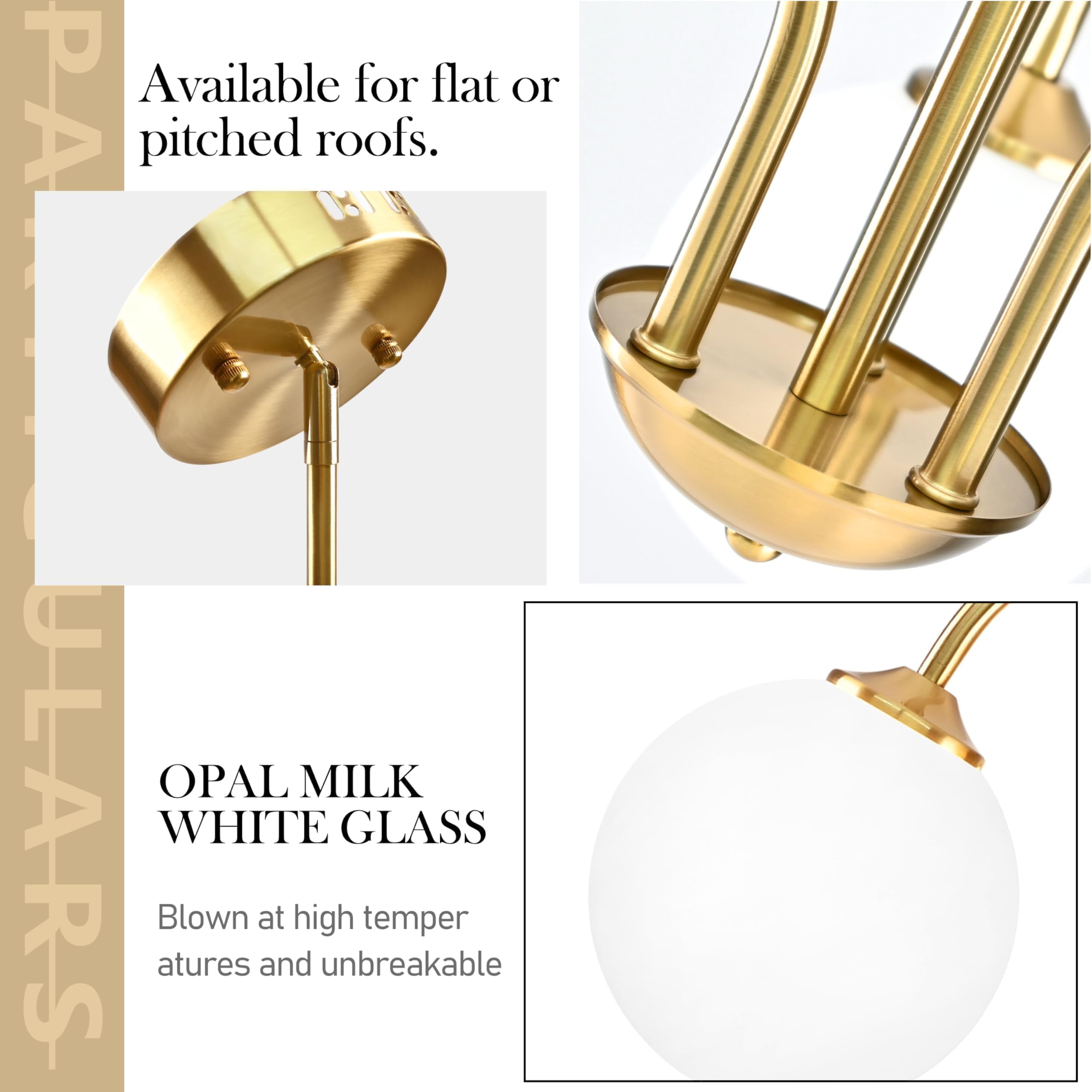 Bagood 3 Lights Globe Pendant Light Gold Sputnik Light Fixture 19.6    Modern Sputnik Chandelier With Milk Glass Globe Shade Dim