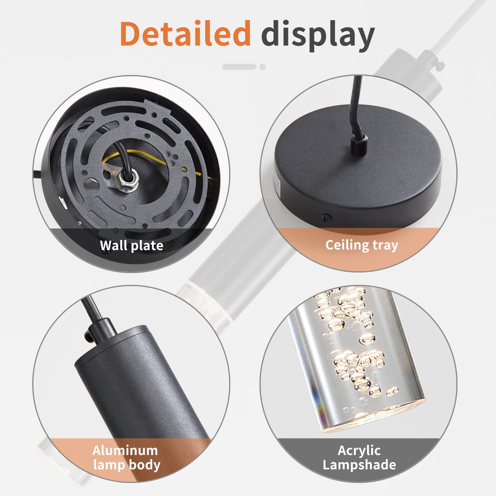 Daoseolo 3 Pack Pendant Lights Kitchen Island  Led Bubble Acrylic Island Lighting Fixtures  3 Color 3000K/4500K/6500K  Modern Cylinder Ceiling Hanging Light For Bedroom  Bar  Dining Room  Bathroom