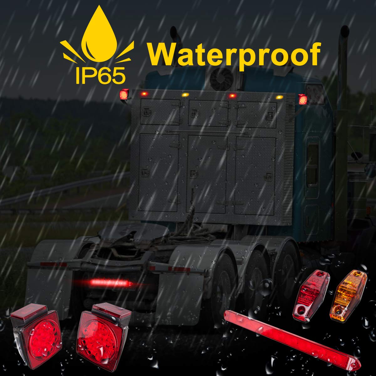 Limicar Trailer Lights, Stop Turn Tail Truck Trailer Light Kit & Trailer Wiring Harness Kit, Red Amber Trailer Marker Lights, 3Rd Brake Id Light Bar, Taillights For Vehicles Camper Snowmobile Rv