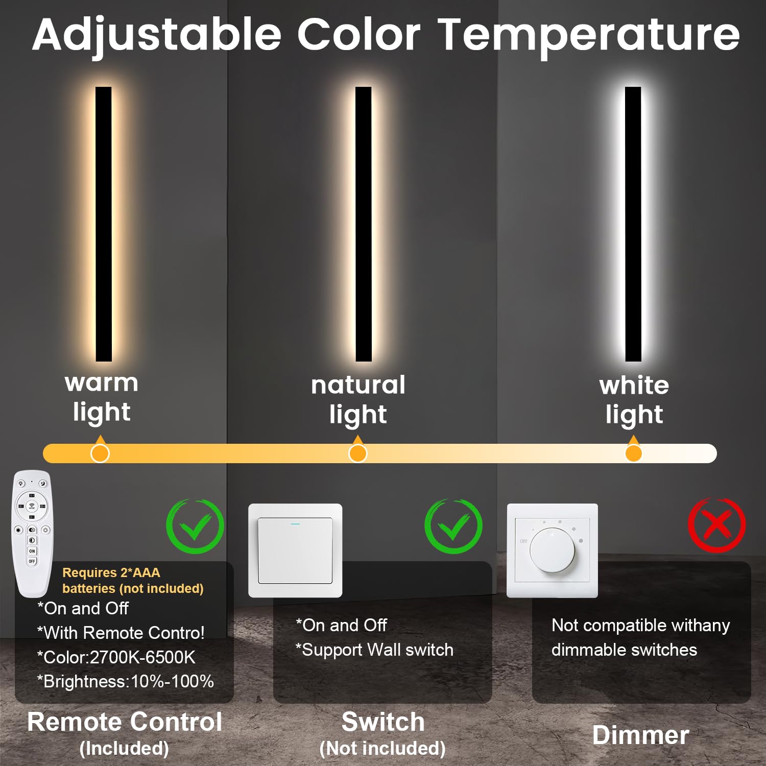 Niuzdu Porch Wall Lights - 31.5Inch Long Strip Modern Outdoor Wall Light Fixture Dimmable Black Wall Mount Exterior Lighting Wall Sconce Outside Garage Lights For House  Courtyard  Corridor