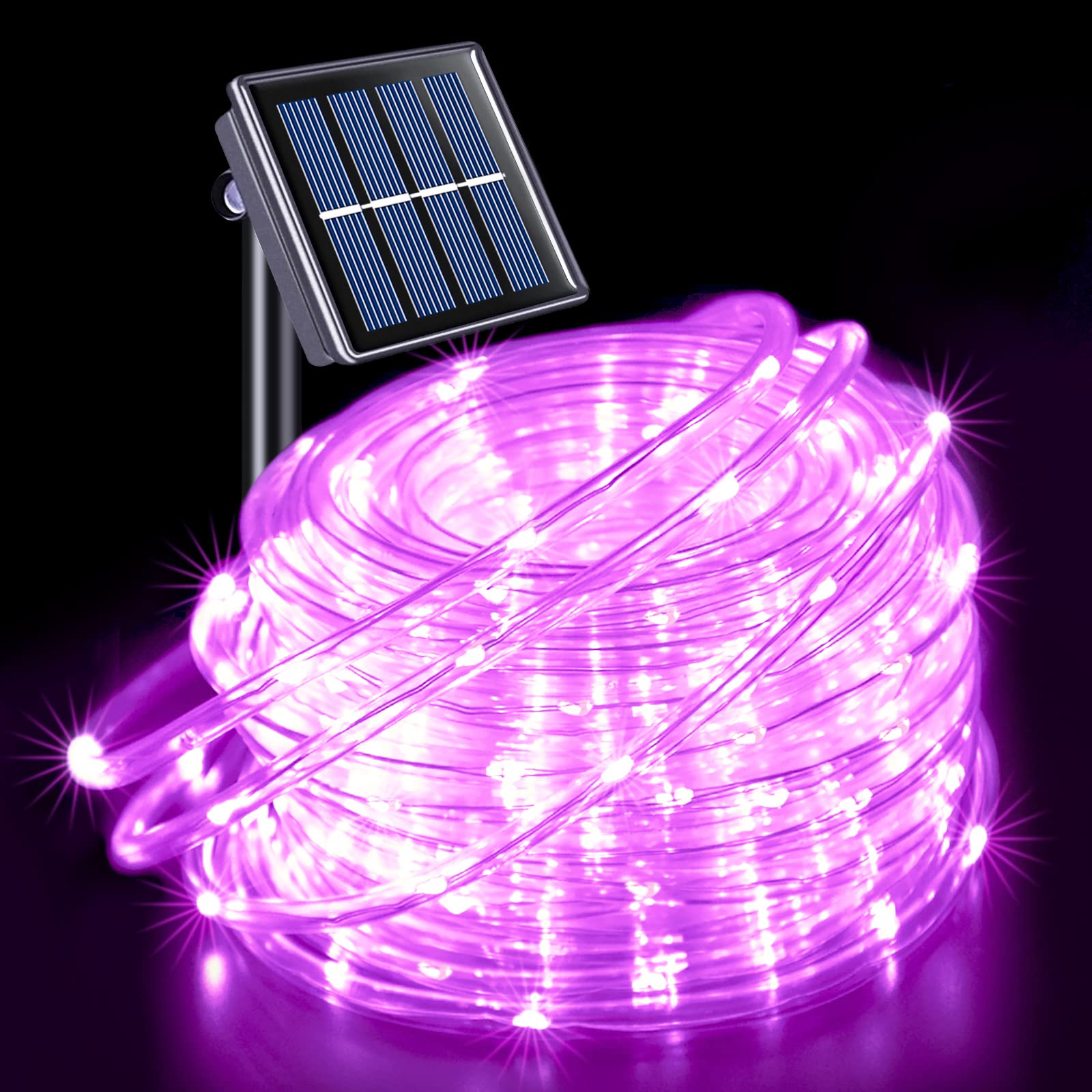 JMEXSUSS Solar Rope Lights, 200 LED, 72ft, Waterproof, 8 Modes, Pink Fairy Lights for Outdoor Use
