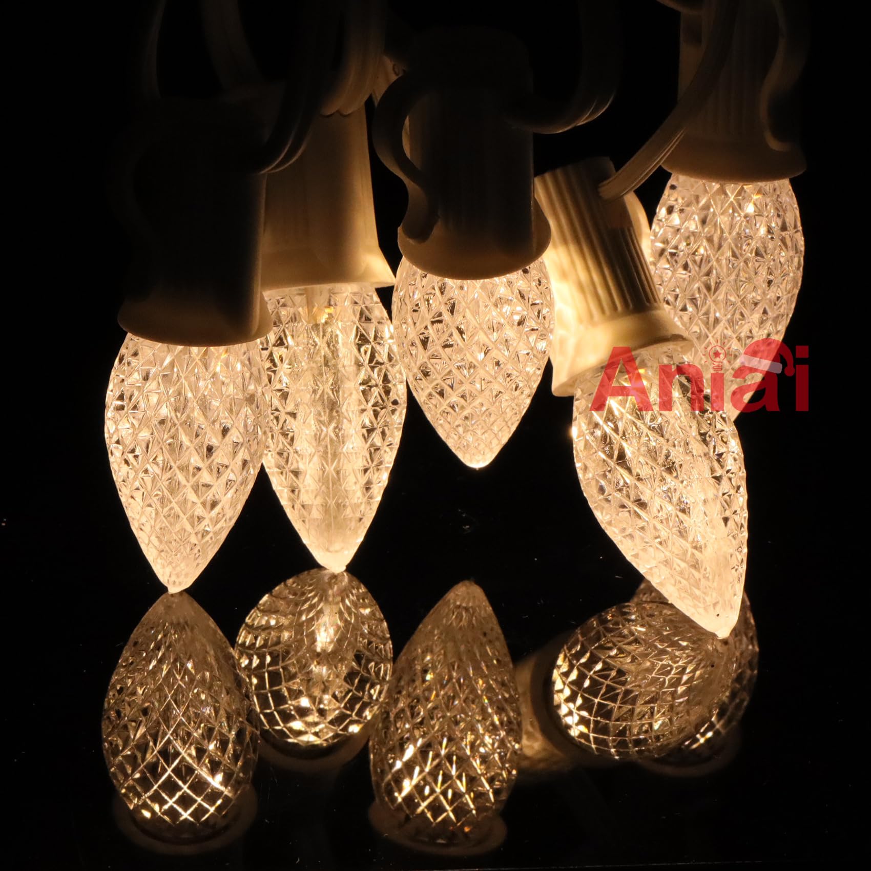Aniai C7 LED Christmas Light Bulbs - Warm White, 5 Count, E12 Base Sockets, Commercial Grade