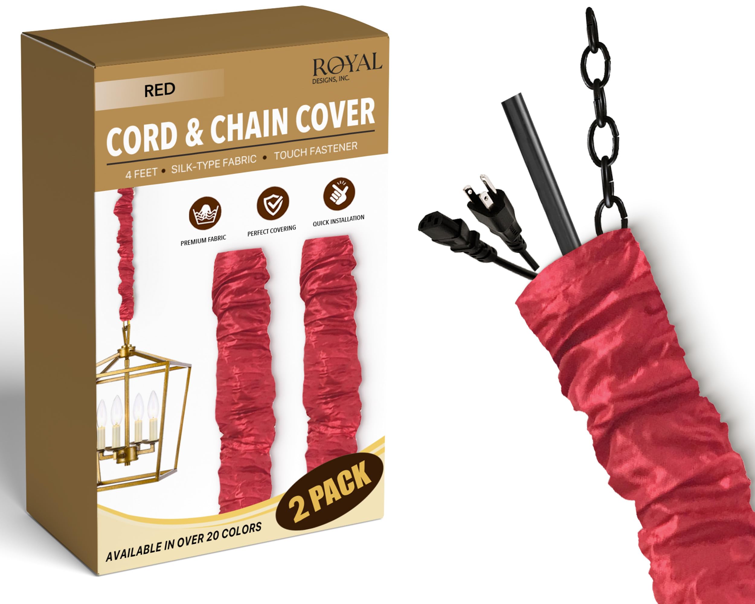 Royal Designs, Inc CC-24-RD-2 Fabric Cord & Chain Covers, 2 Pack, Red